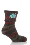 Ladies 1 Pair Hot Sox Multicoloured Slipper Socks With Embroidered Flower In 2 Colours