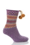 Ladies 1 Pair Hot Sox Overstitch Pom Pom Slipper Socks In 2 Colours