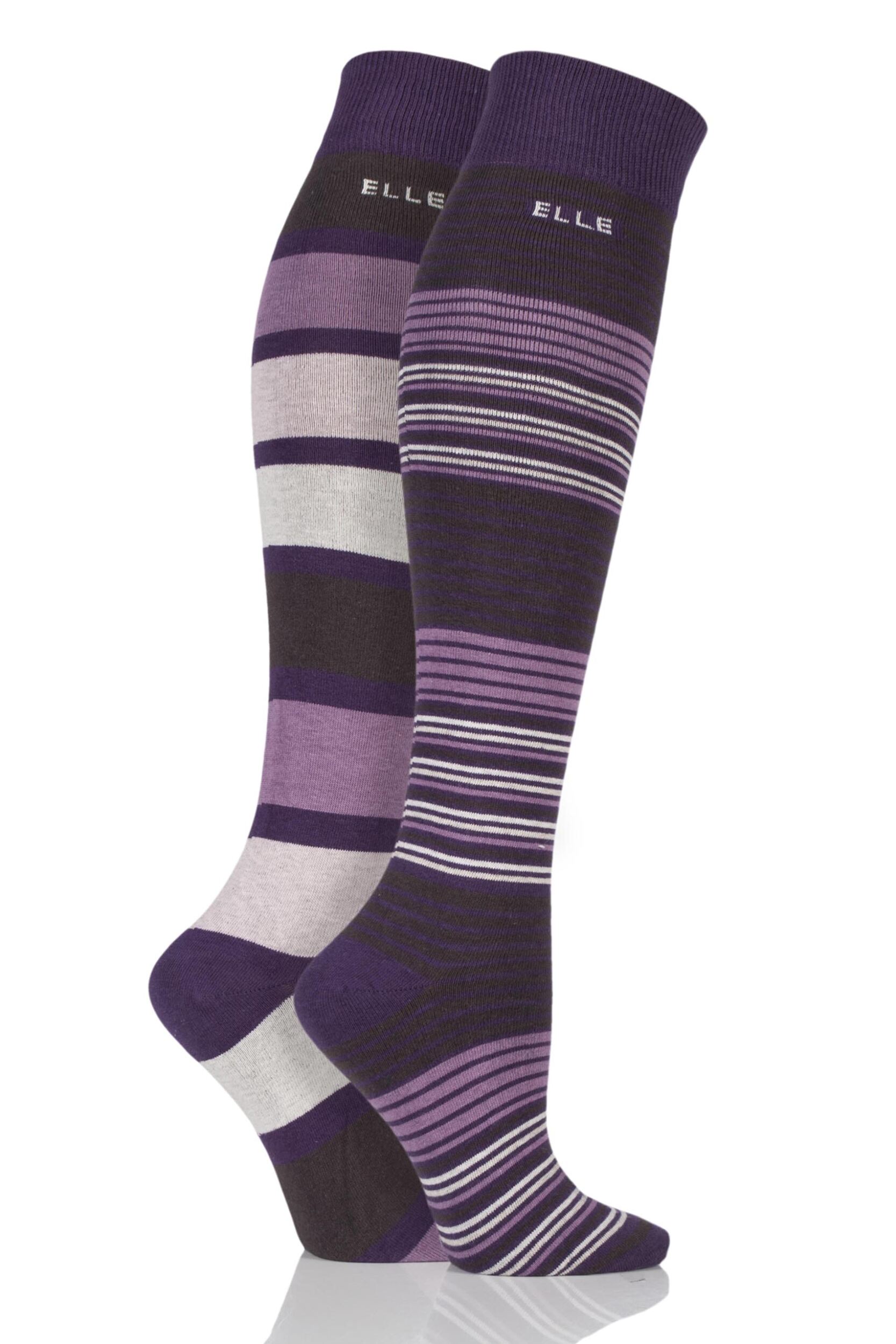 Ladies 2 Pair Elle Striped Cotton Knee High Socks eBay