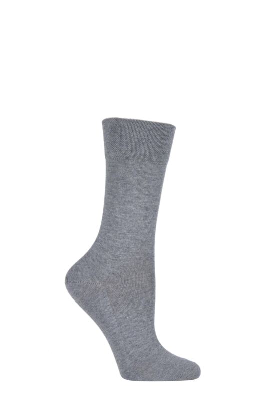 Women's 1 Pair Falke Sensitive London Left And Right Comfort Cuff Cotton Socks Light Grey Melange 2.5-5 Ladies