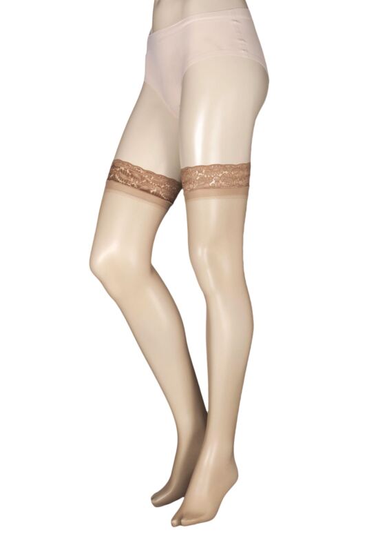 Women's 2 Pair 24/7 Charnos 15 Denier Lace Top Hold Up