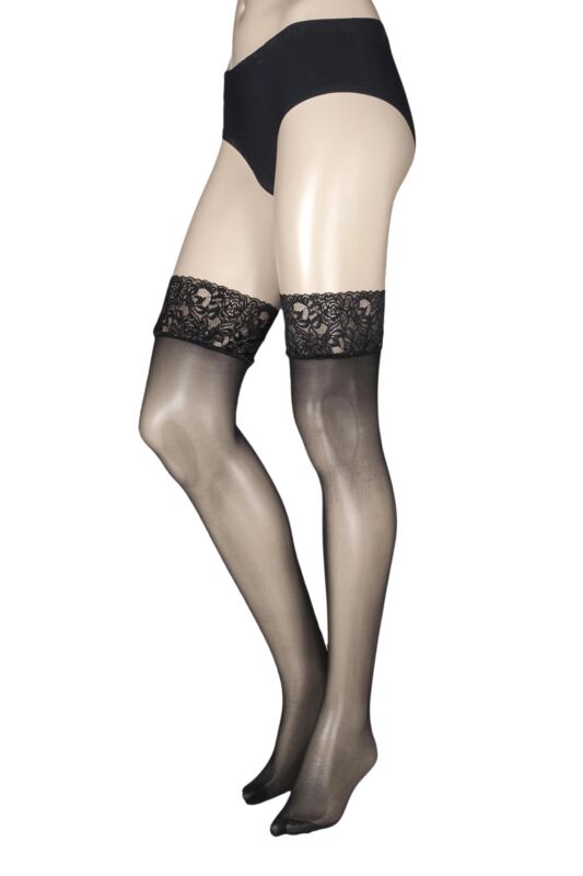 Women's 1 Pair Charnos 10 Denier Run Resist Lace Top Stockings