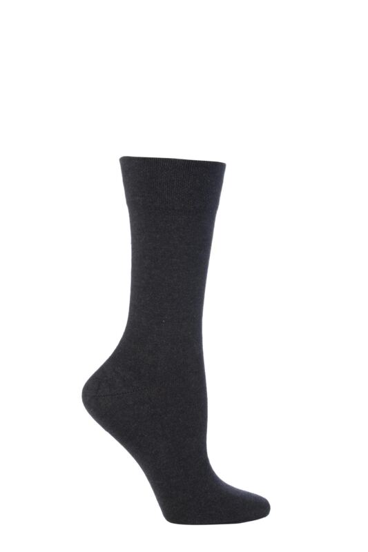 Women's 1 Pair Falke Sensitive London Left And Right Comfort Cuff Cotton Socks Anthracite Melange 39-42
