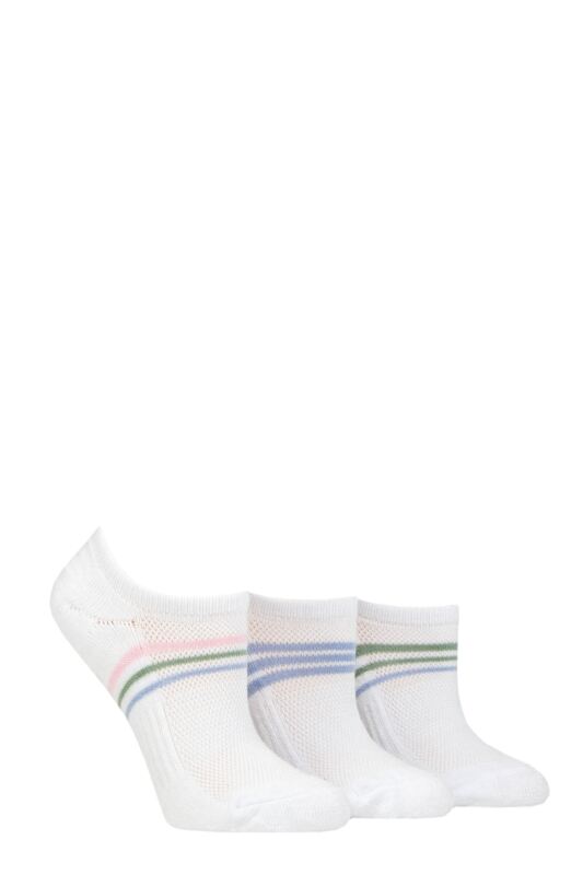 Women's 3 Pair SOCKSHOP Half Cushioned Bamboo No Show Socks White Stripe 4-8