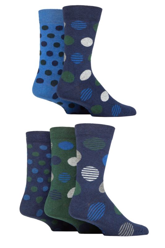 Mens 5 Pair SOCKSHOP Plain and Patterned Cotton Socks with Gentle Grip Tops