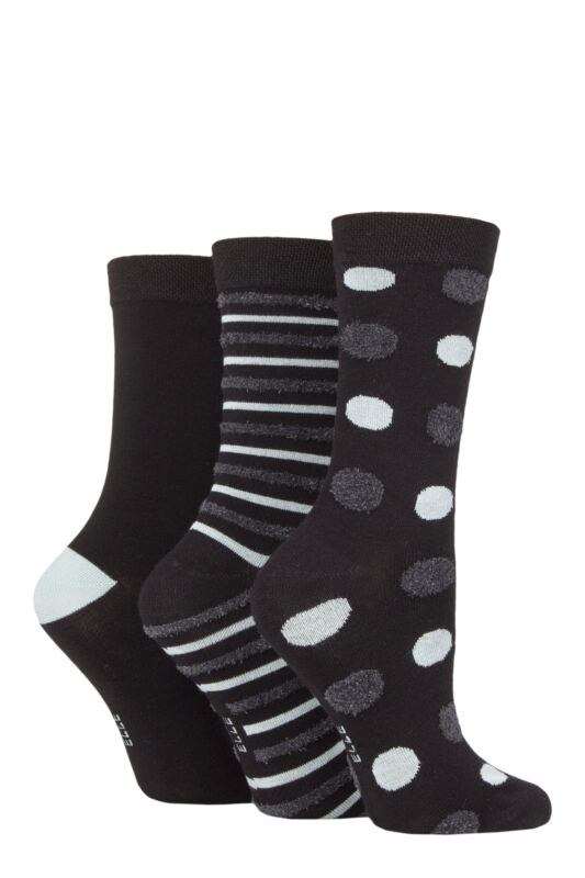 Women's 3 Pair Elle Spotty and Stripe Feather Bamboo Socks Grey / Charcoal 4-8 Ladies