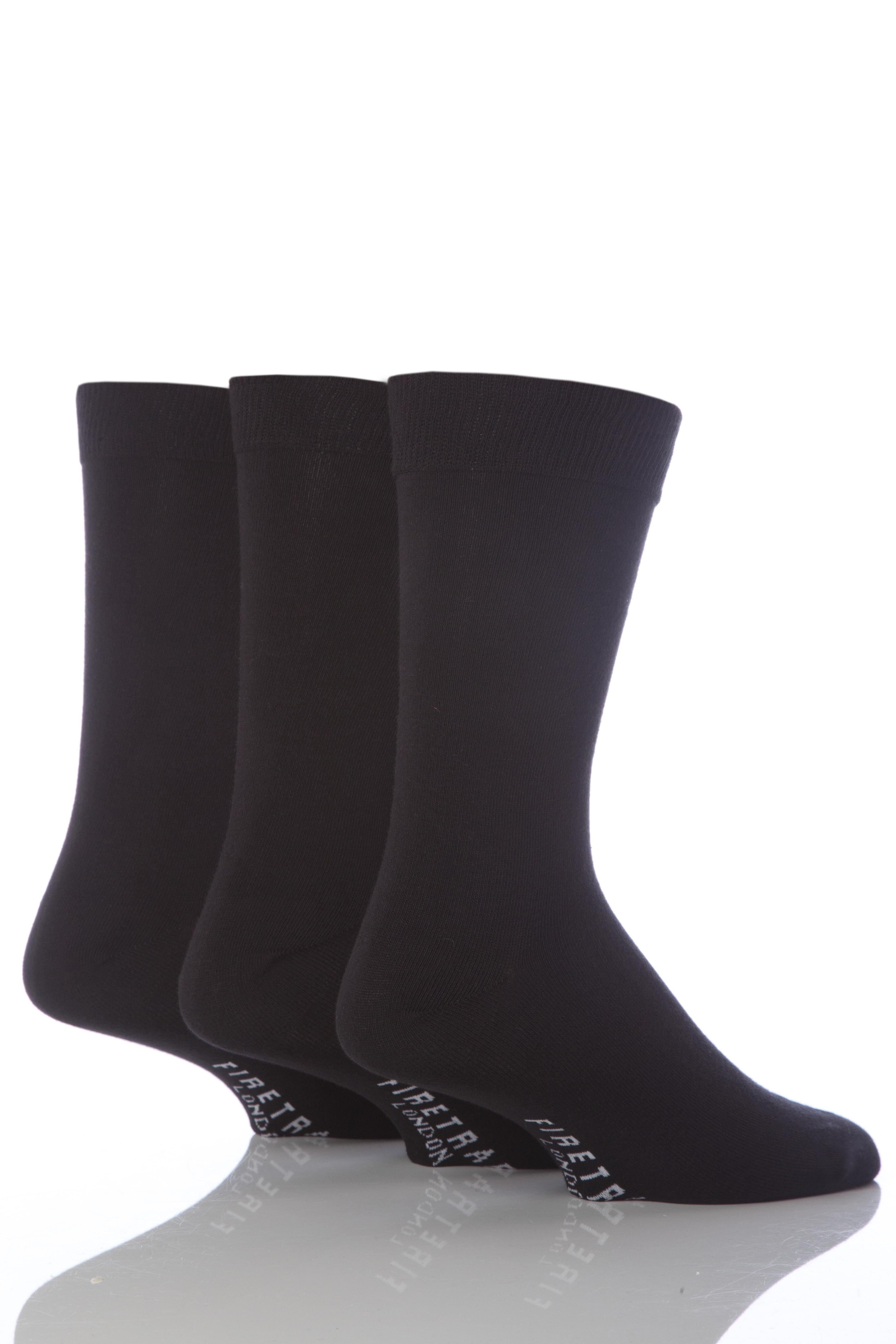Mens 3 Pair Firetrap Plain Dress Socks In Black Black Livefly