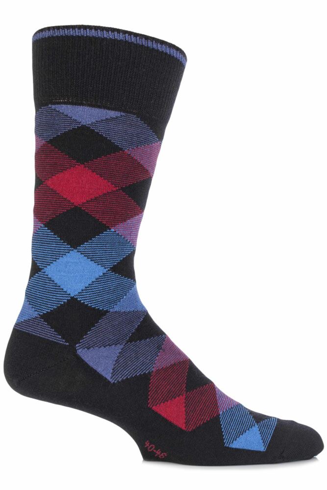 Mens 1 Pair Burlington Newcastle Virgin Wool Tartan Socks In 3 Colours