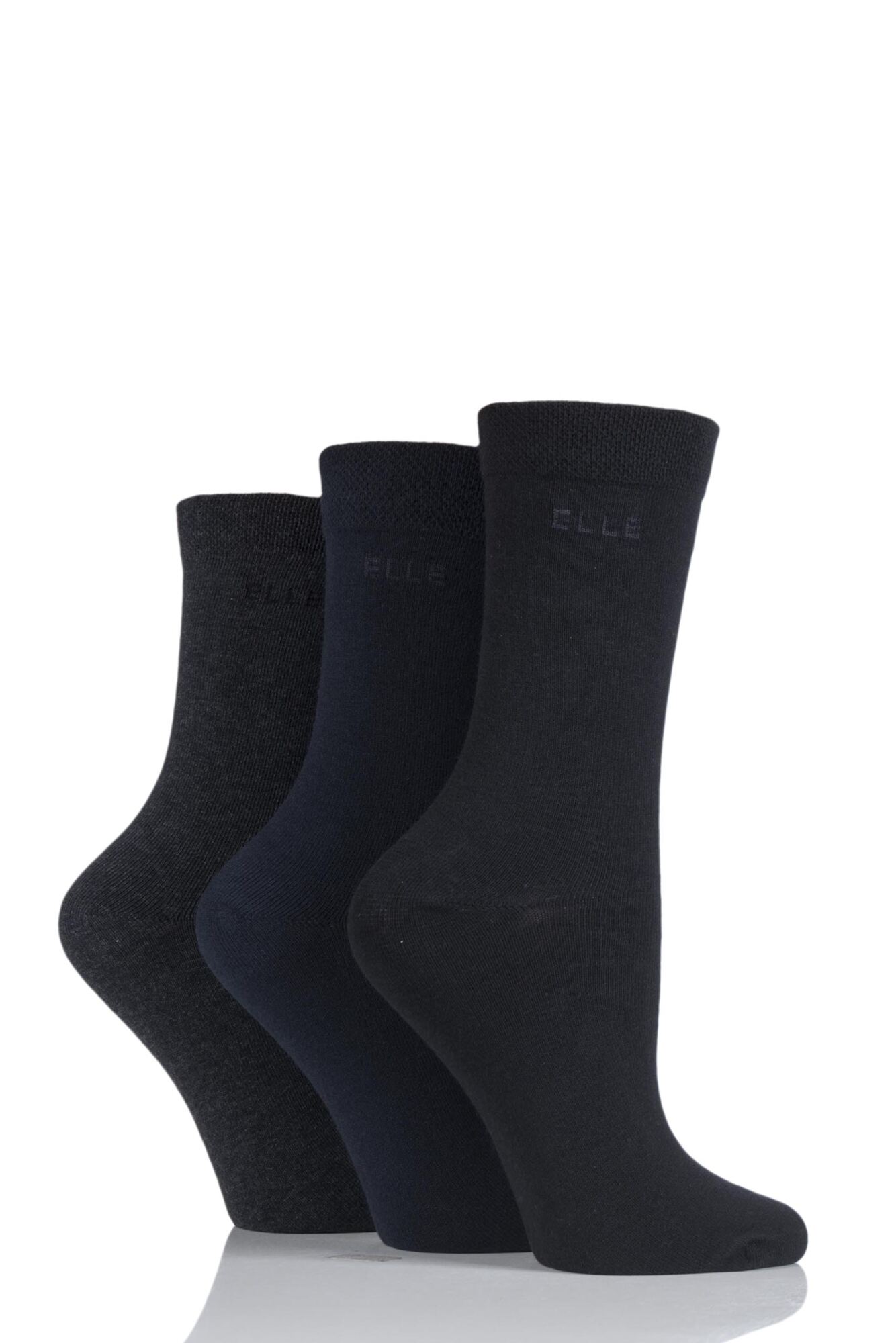 Ladies 3 Pair Elle Plain, Striped and Patterned Cotton Socks with Hand ...