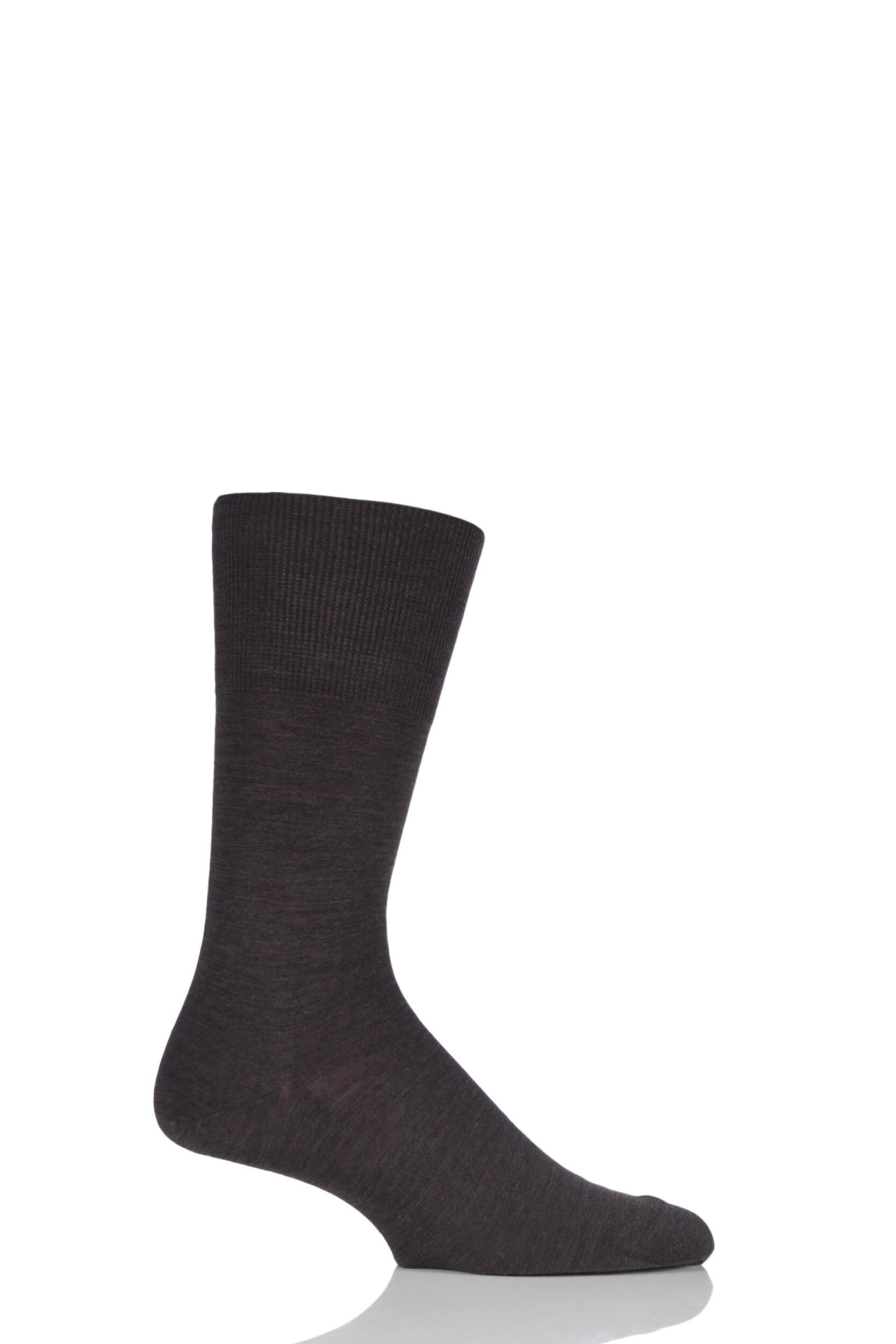 1 Pair Dark Brown Melange Airport Plain Virgin Wool and Cotton Business Socks Men's 7-8 Mens - Falke