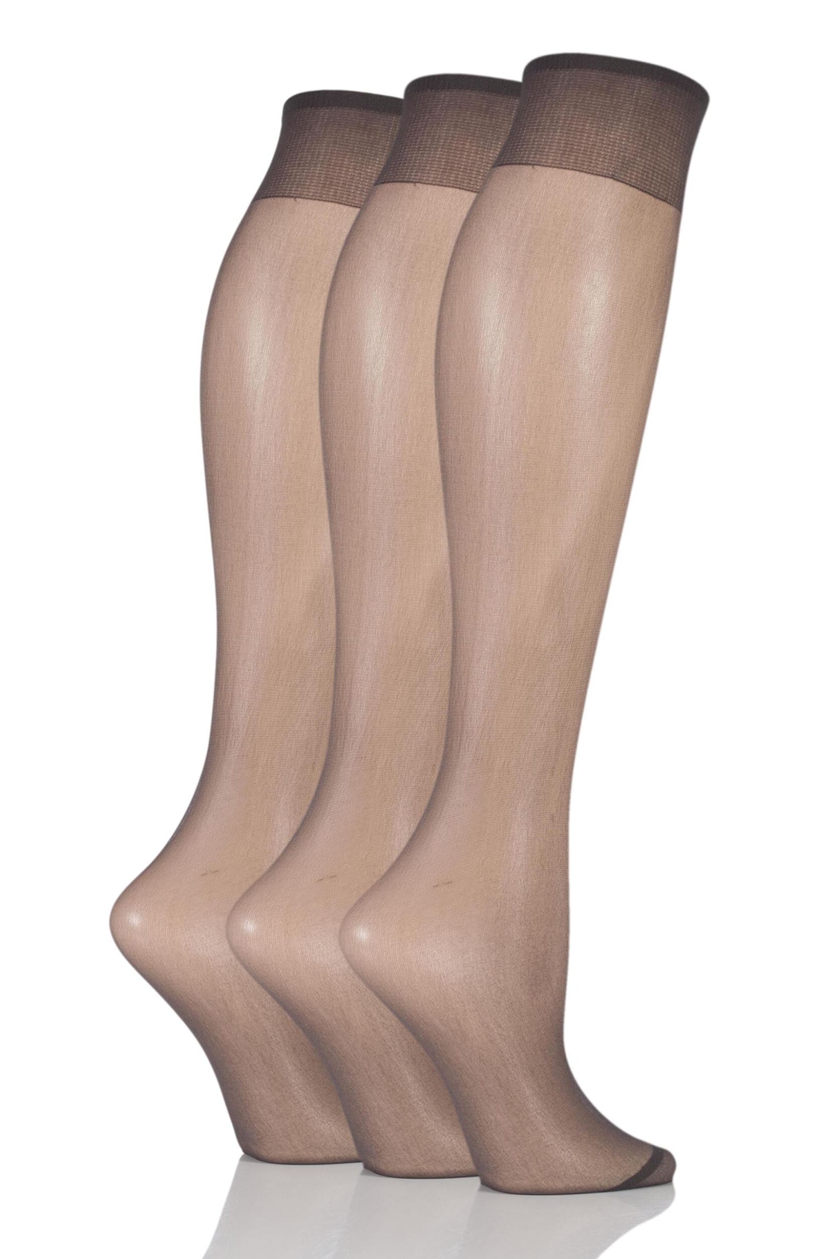 Image of Ladies 3 Pair Elle 15 Denier 100% Nylon Knee Highs