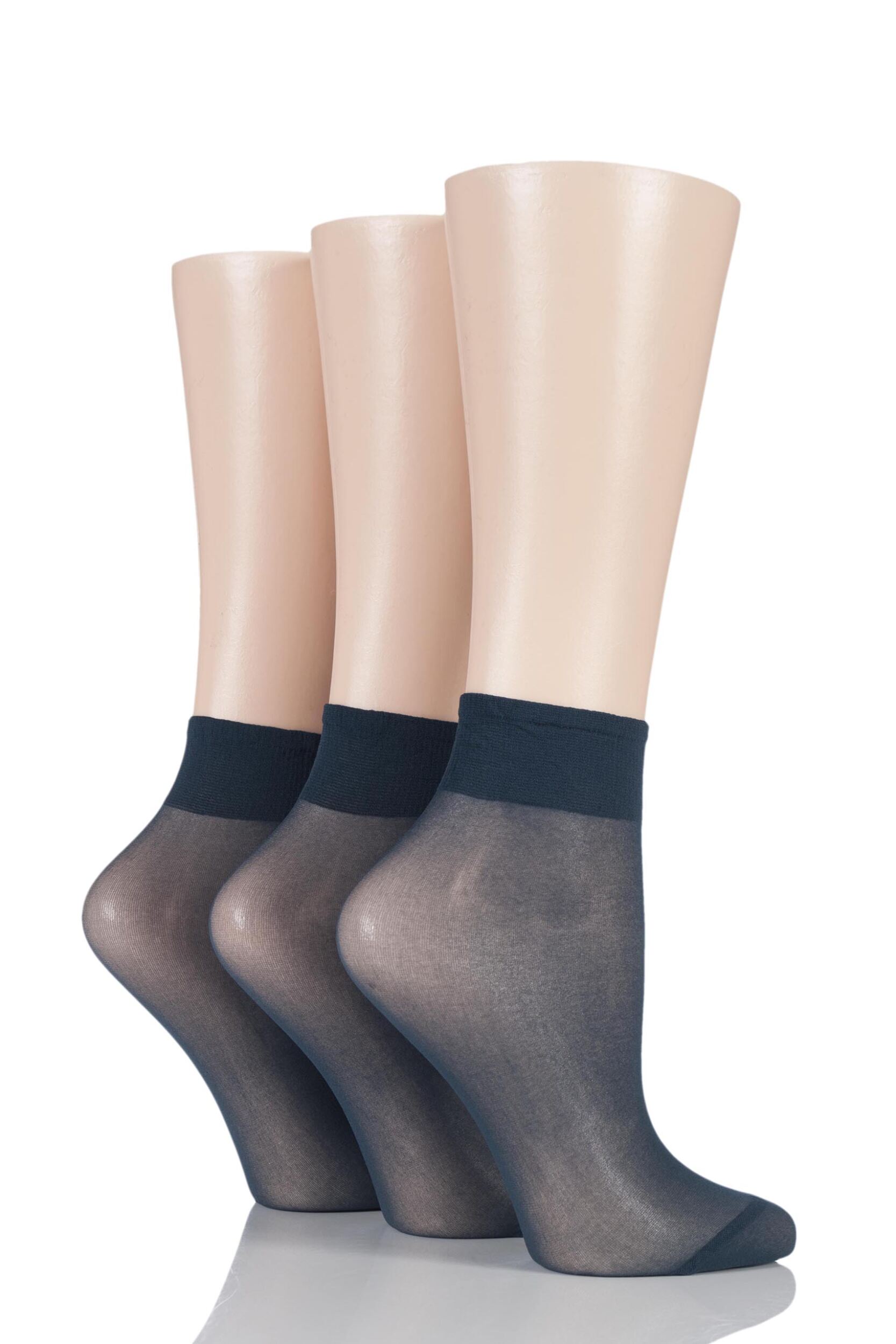 Image of Ladies 3 Pair Elle 15 Denier 100% Nylon Ankle Highs