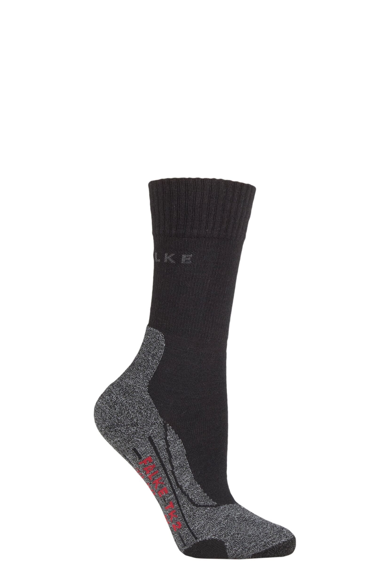 1 Pair Black TK2 Medium Volume Ergonomic Cushioned Trekking Socks Ladies 7-8 Ladies - Falke