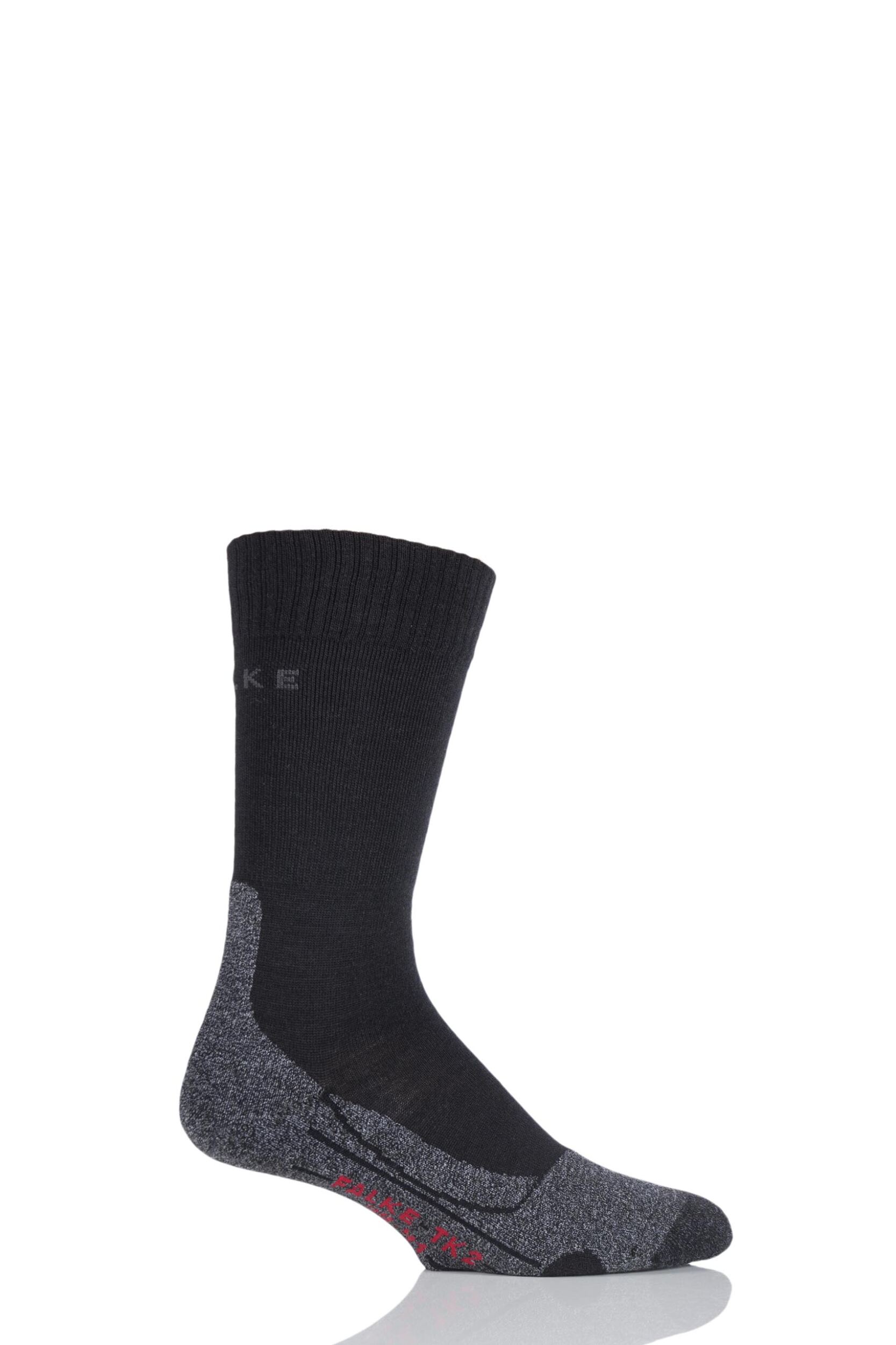 1 Pair Black TK2 Medium Volume Ergonomic Cushioned Trekking Socks Men's 11-12.5 Mens - Falke