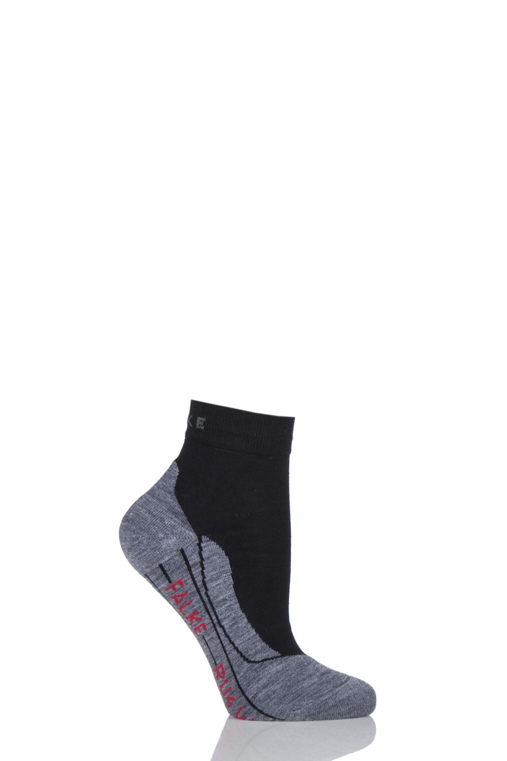 1 Pair Black / Grey RU4 Short Light Volume Ergonomic Cushioned Short Running Socks Ladies 2.5-3.5 Ladies - Falke