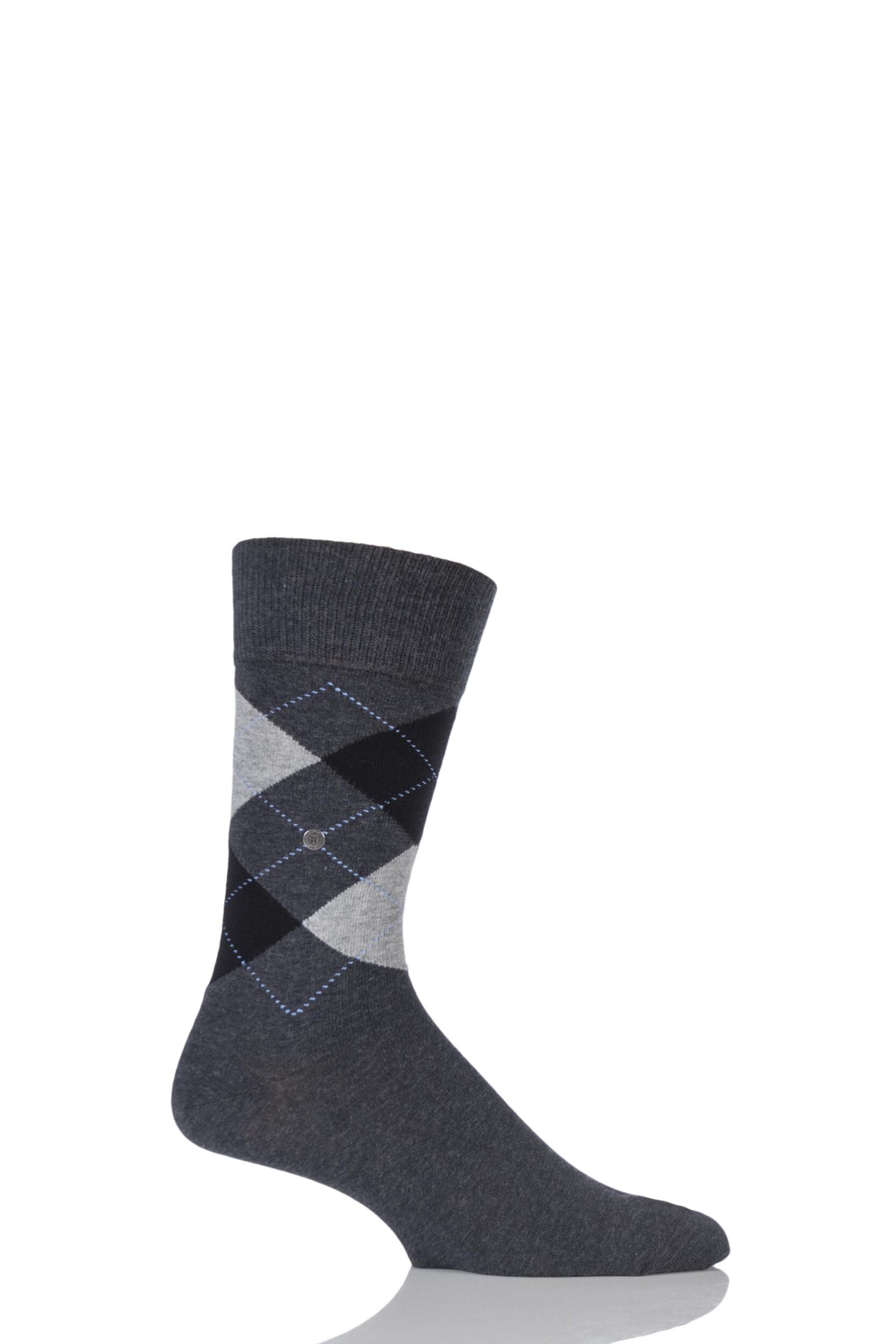 1 Pair Charcoal King Argyle Cotton Socks Men's 6.5-11 Mens - Burlington