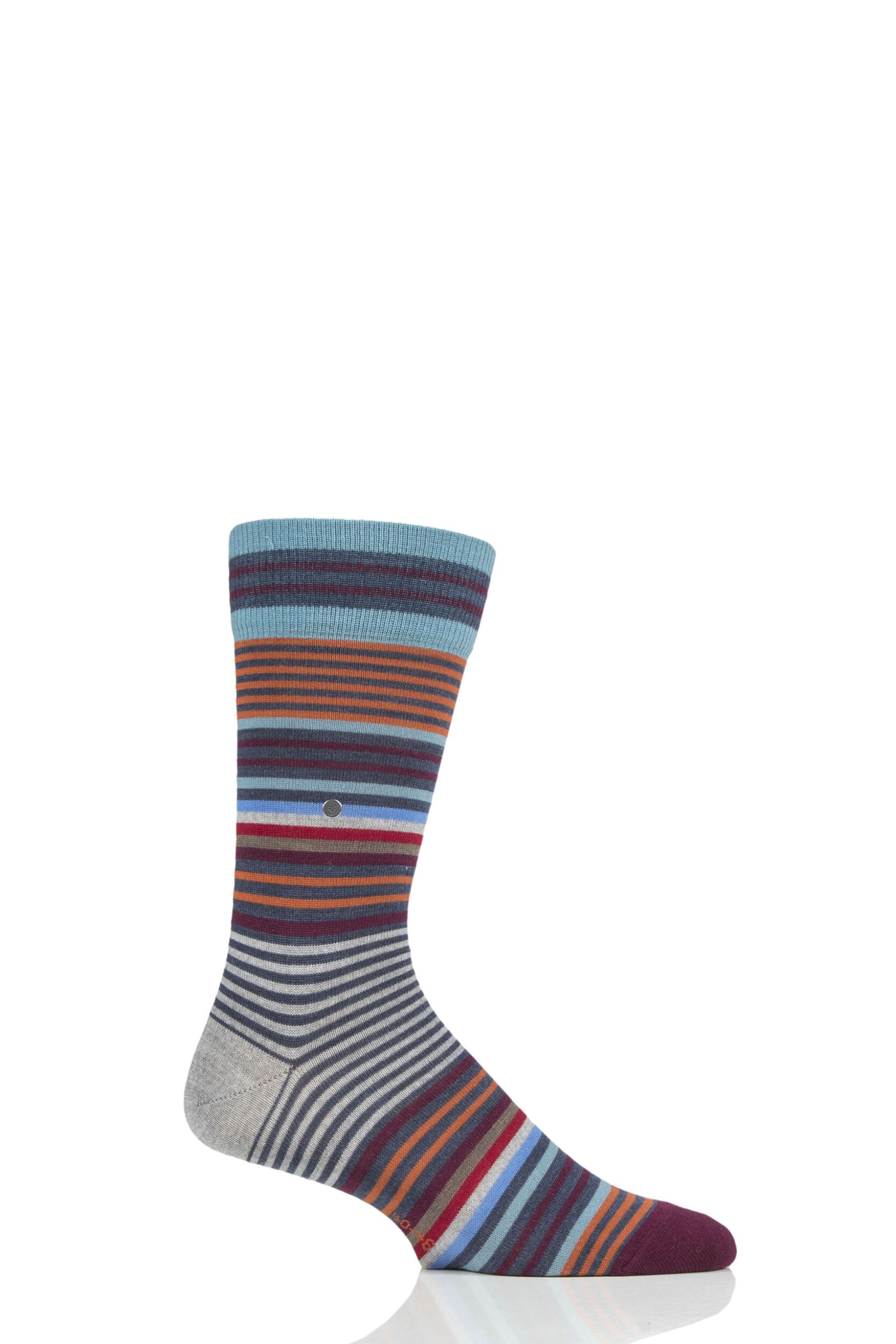 Mens 1 Pair Burlington Stripe Wool Socks Burgundy Mix 6.5-11 Mens