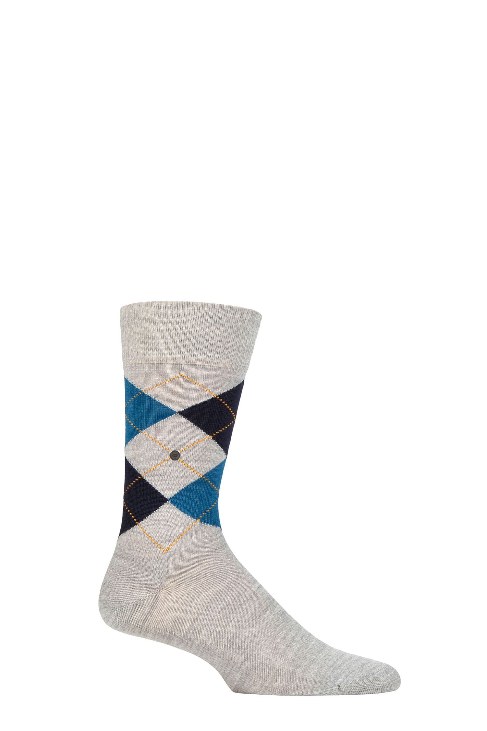 Mens 1 Pair Burlington Edinburgh Virgin Wool Argyle Socks Light Grey 6.5-11 Mens