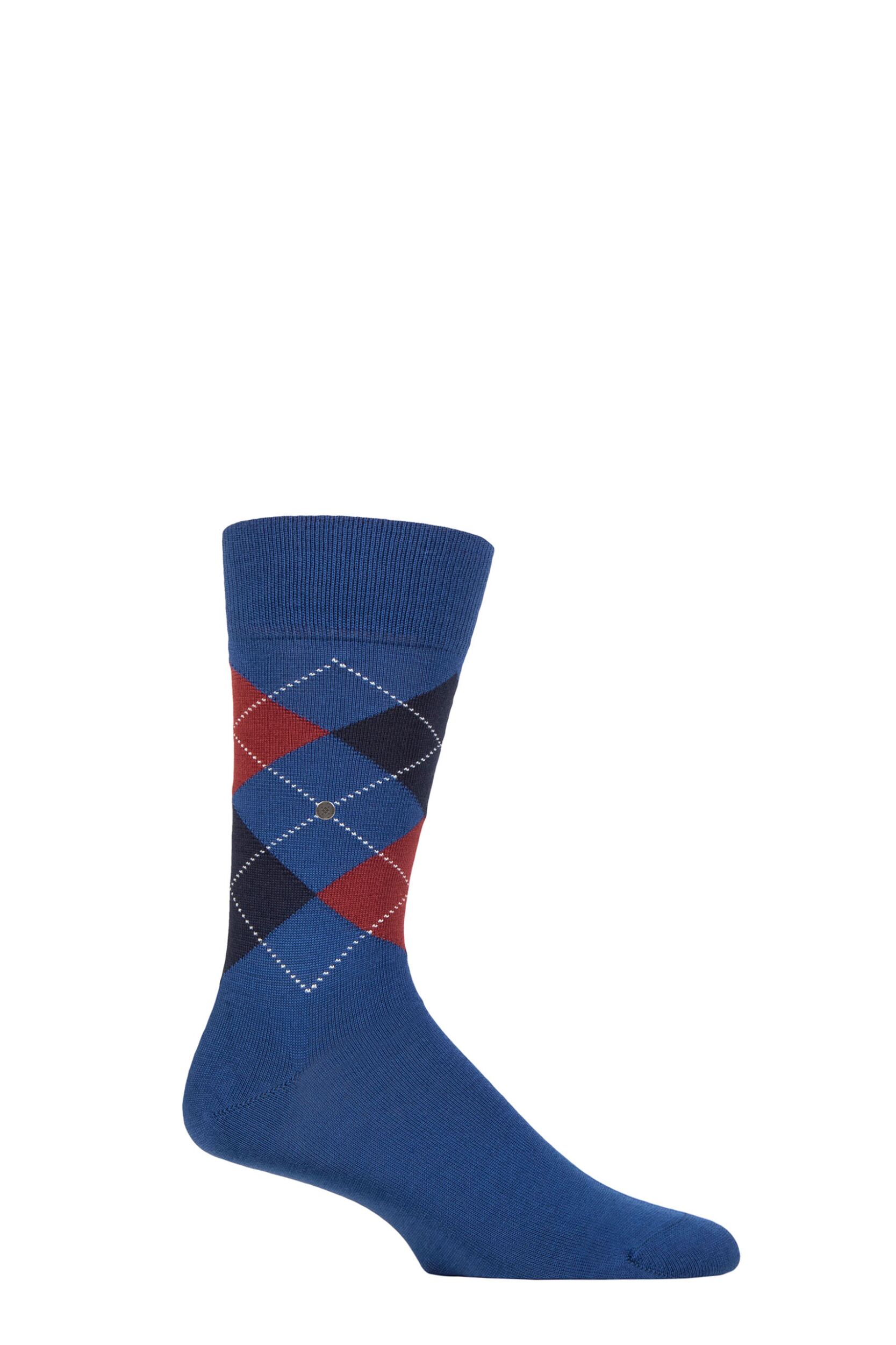 Mens 1 Pair Burlington Edinburgh Virgin Wool Argyle Socks Blue / Navy / Red 6.5-11 Mens