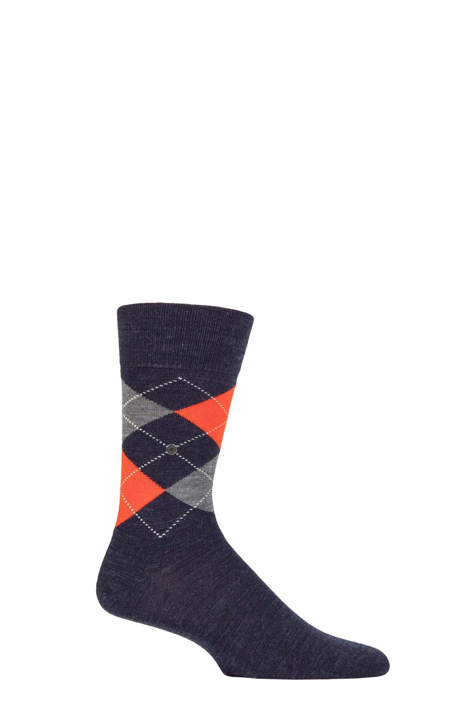 Mens 1 Pair Burlington Edinburgh Virgin Wool Argyle Socks Navy Melange 6.5-11 Mens