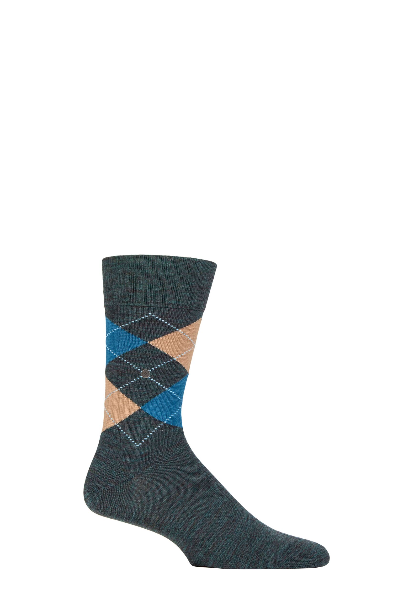 Mens 1 Pair Burlington Edinburgh Virgin Wool Argyle Socks Grey Melange 6.5-11 Mens