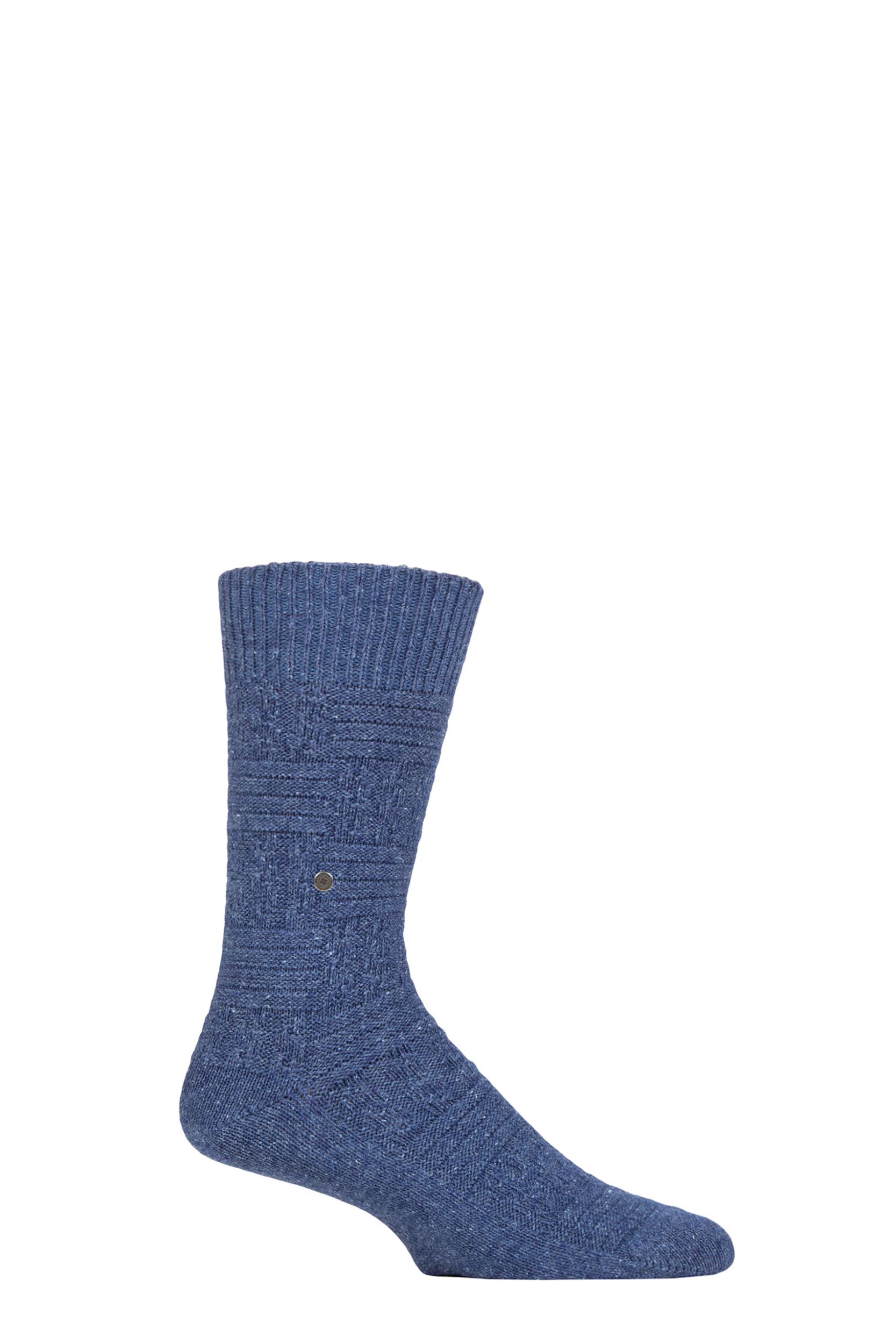 Mens 1 Pair Burlington Structured Wool and Cotton Boot Socks Blue 6.5-11 Mens