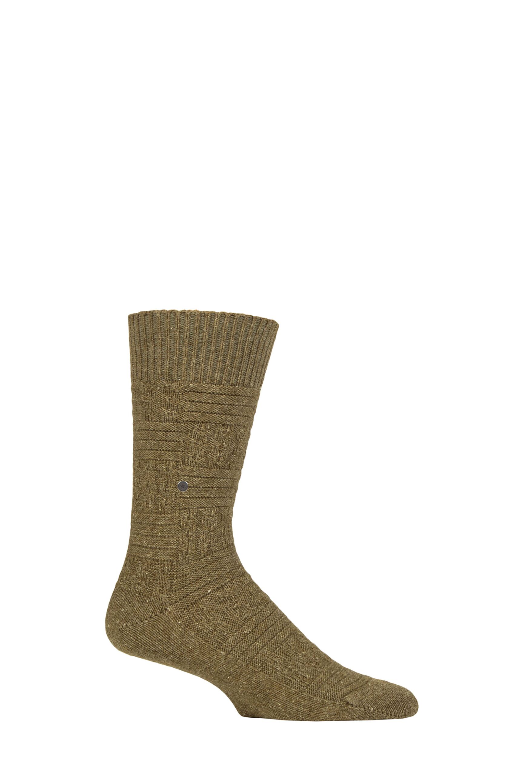 Mens 1 Pair Burlington Structured Wool and Cotton Boot Socks Green 6.5-11 Mens