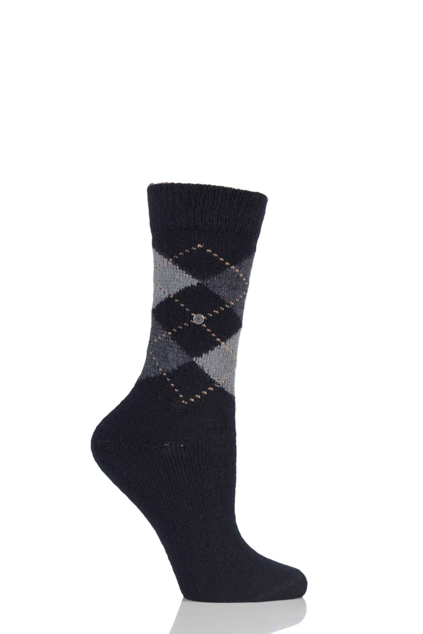 1 Pair Black / Grey / Dark Grey Whitby Extra Soft Argyle Socks Ladies 3.5-7 Ladies - Burlington