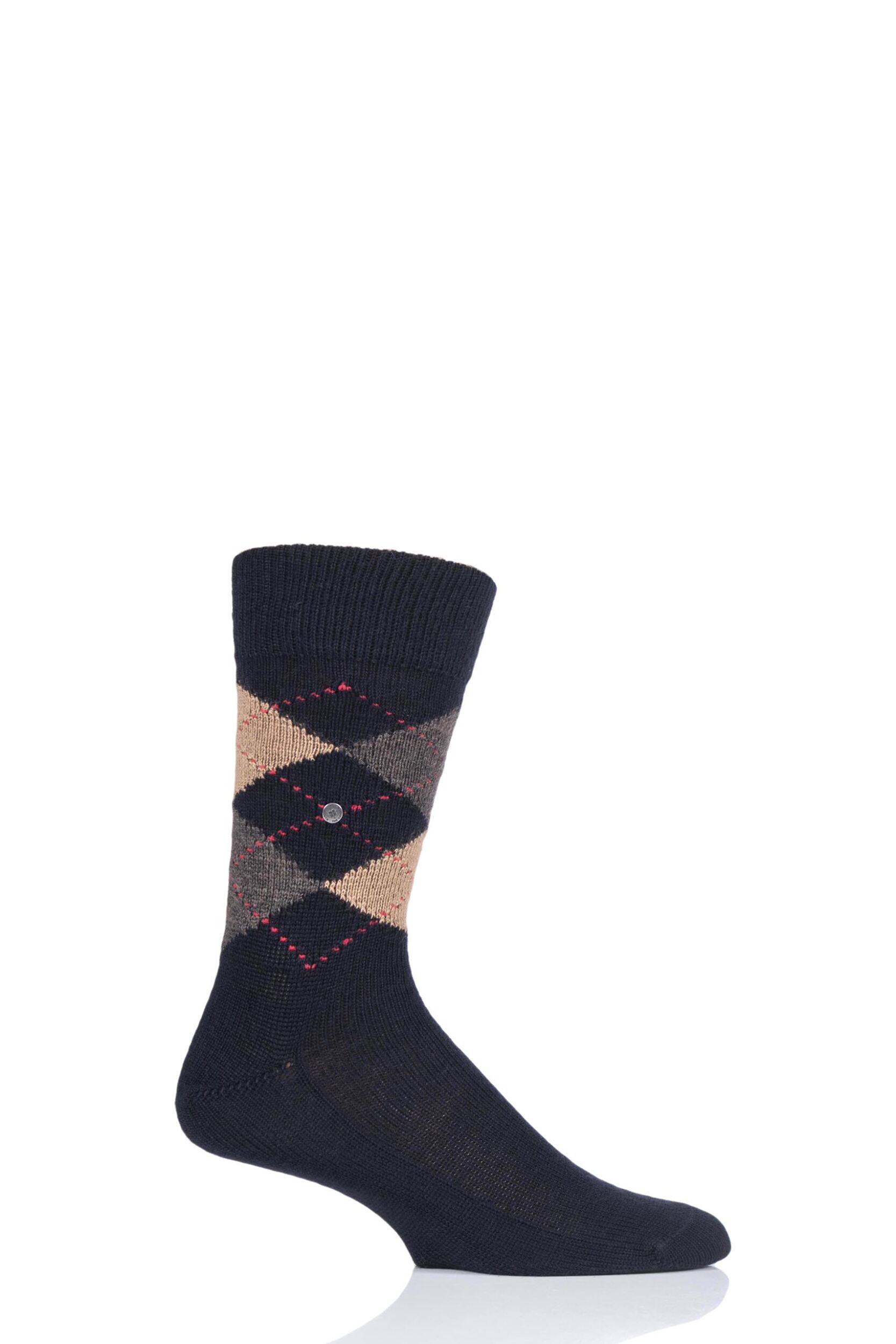 1 Pair Black / Brown Preston Extra Soft Feeling Argyle Socks Men's 11-14 Mens - Burlington