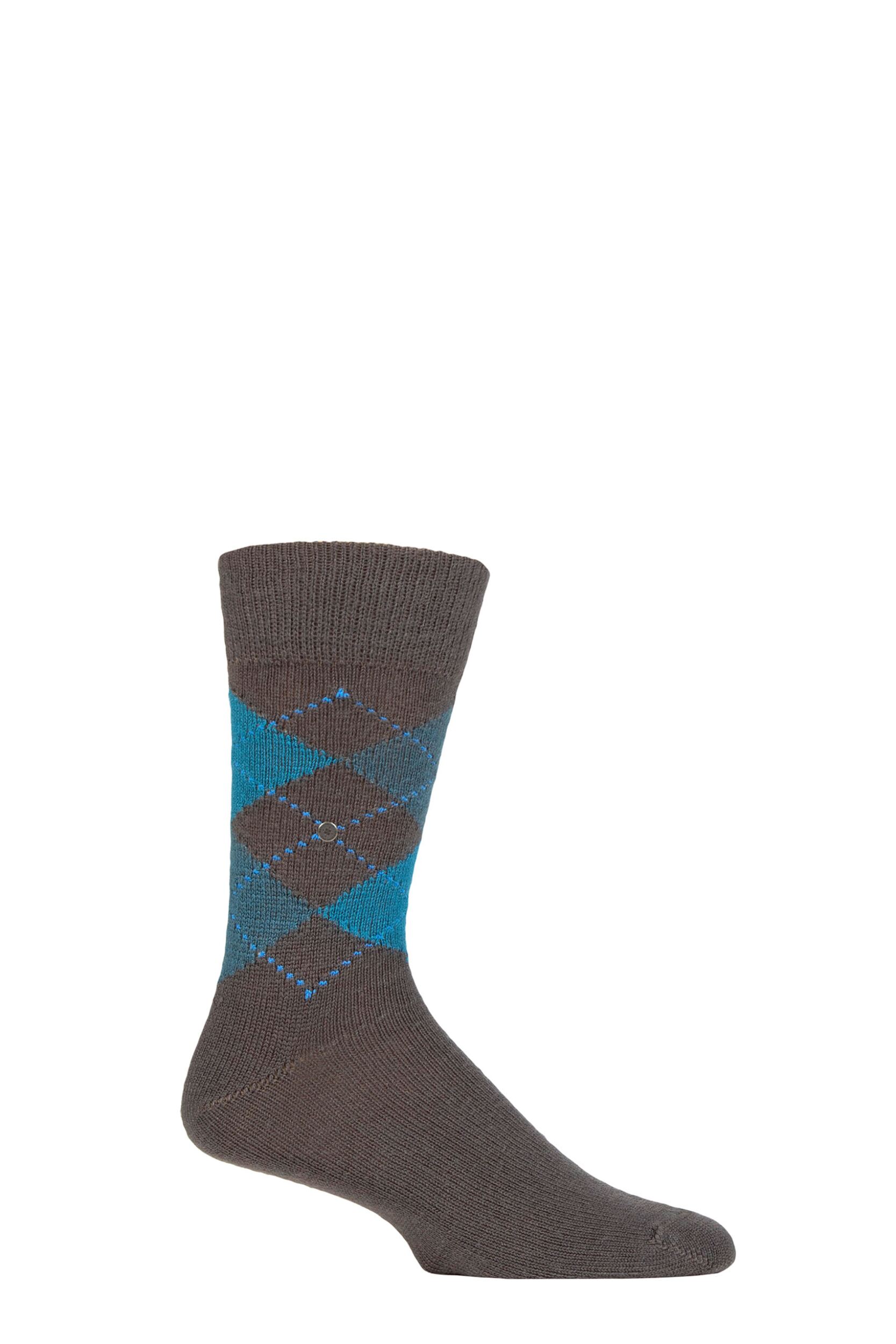 Mens 1 Pair Burlington Preston Extra Soft Feeling Argyle Socks Charcoal / Teal 6.5-11 Mens