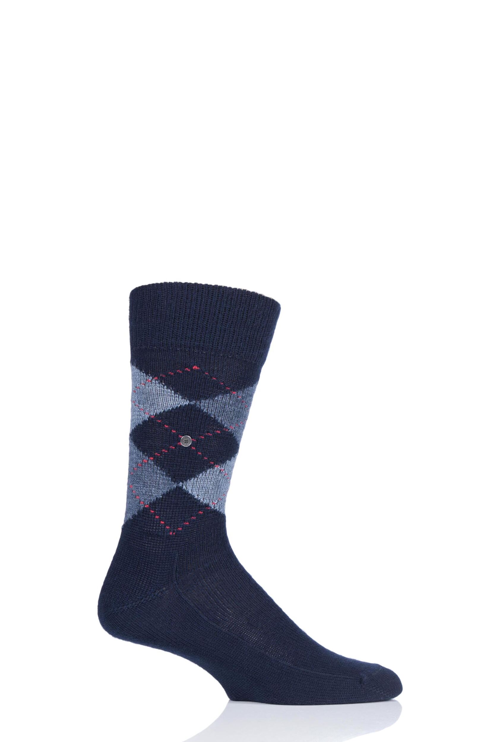 Mens 1 Pair Burlington Preston Extra Soft Feeling Argyle Socks Dark Navy / Blue 40-46