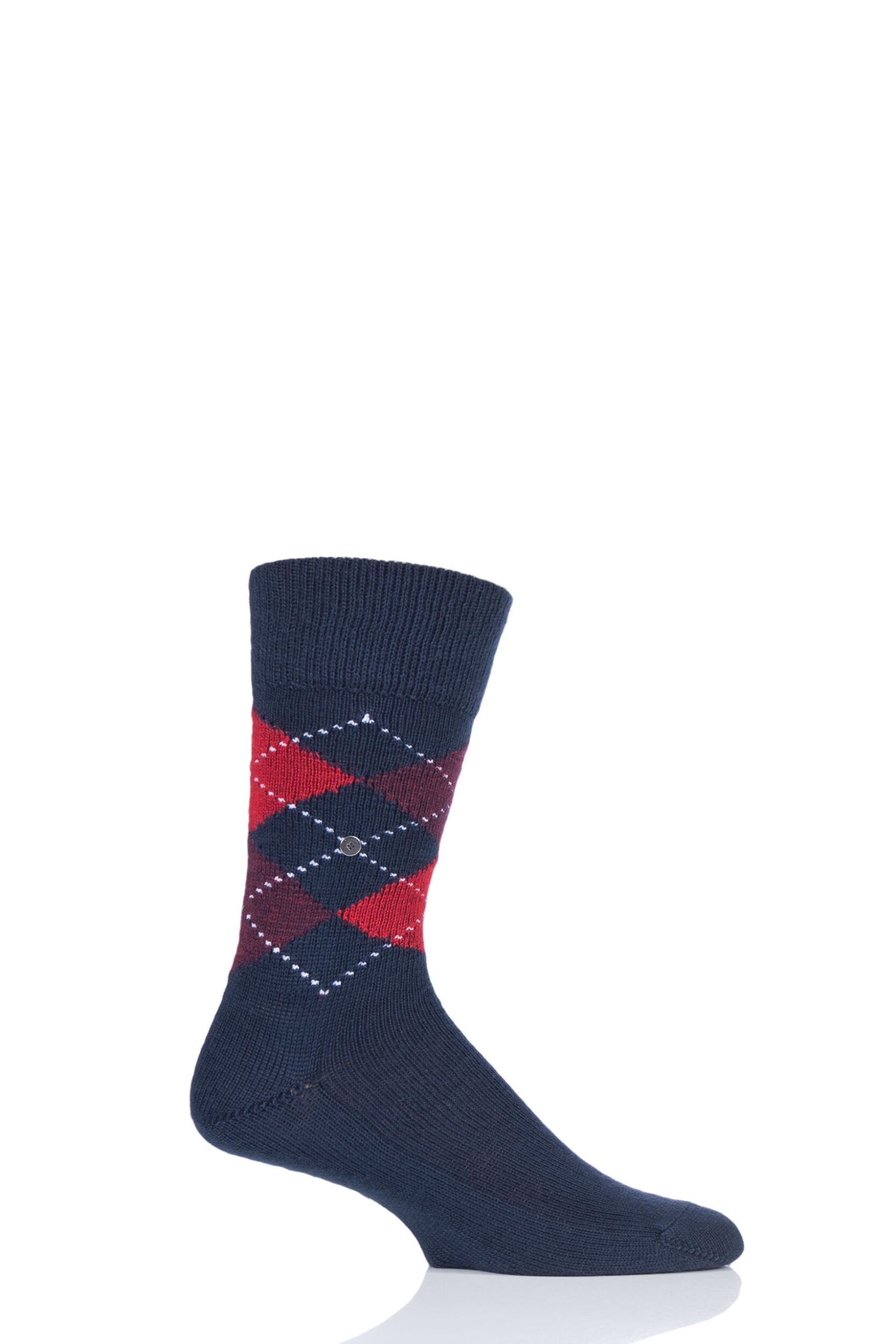 1 Pair Navy / Red Preston Extra Soft Feeling Argyle Socks Men's 6.5-11 Mens - Burlington