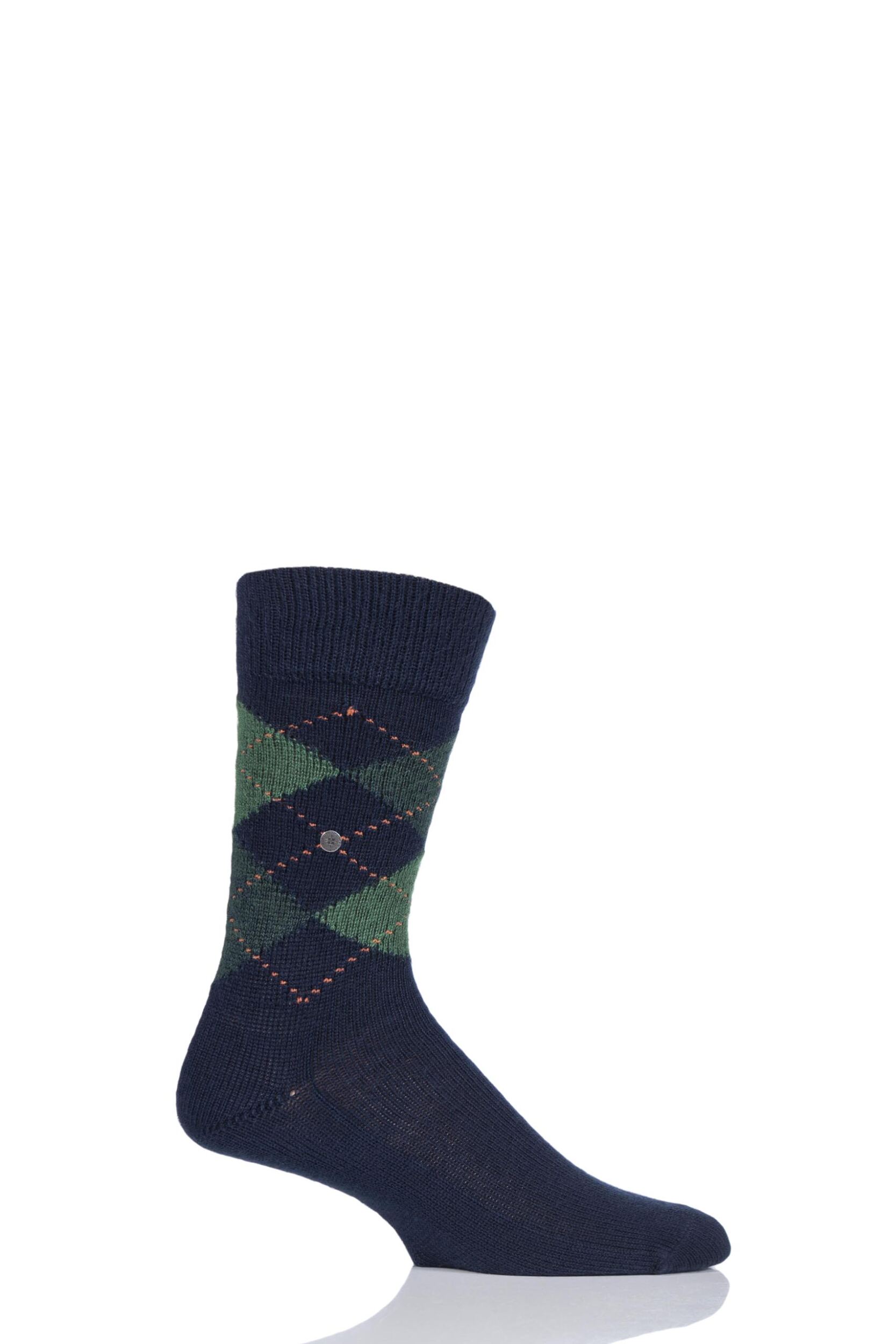 1 Pair Navy / Green Preston Extra Soft Feeling Argyle Socks Men's 6.5-11 Mens - Burlington