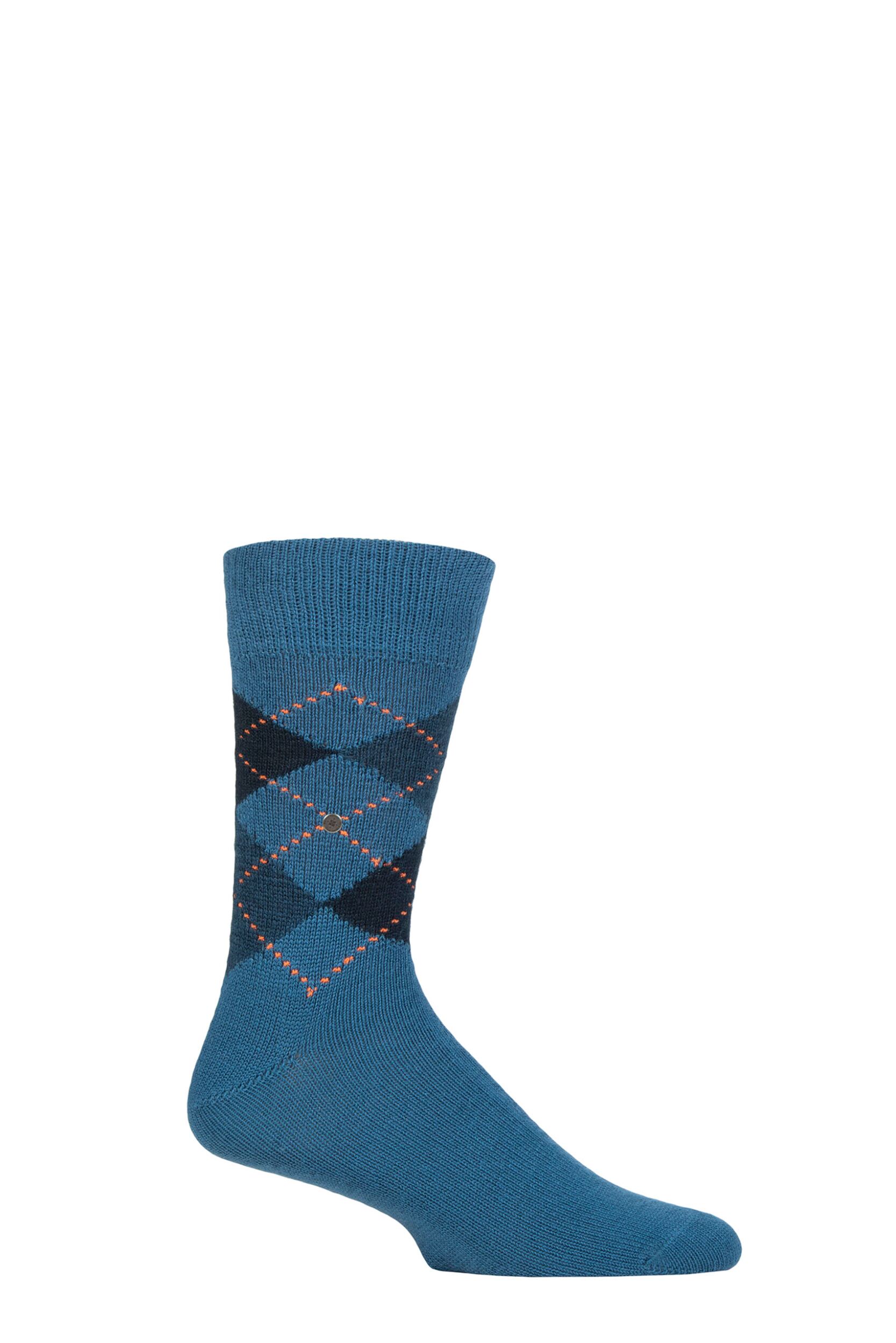 Mens 1 Pair Burlington Preston Extra Soft Feeling Argyle Socks Teal / Navy 6.5-11 Mens