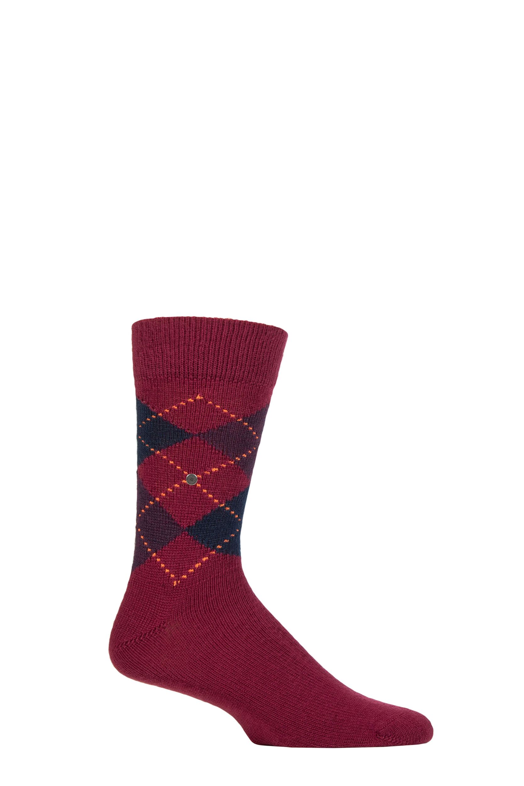 Mens 1 Pair Burlington Preston Extra Soft Feeling Argyle Socks Burgundy / Navy 6.5-11 Mens