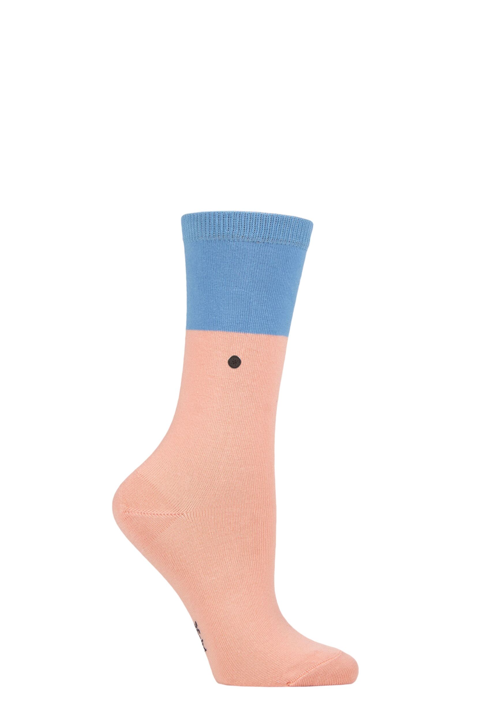 Women's 1 Pair Burlington Organic Cotton Block Socks Pink / Blue 3.5-7 Ladies