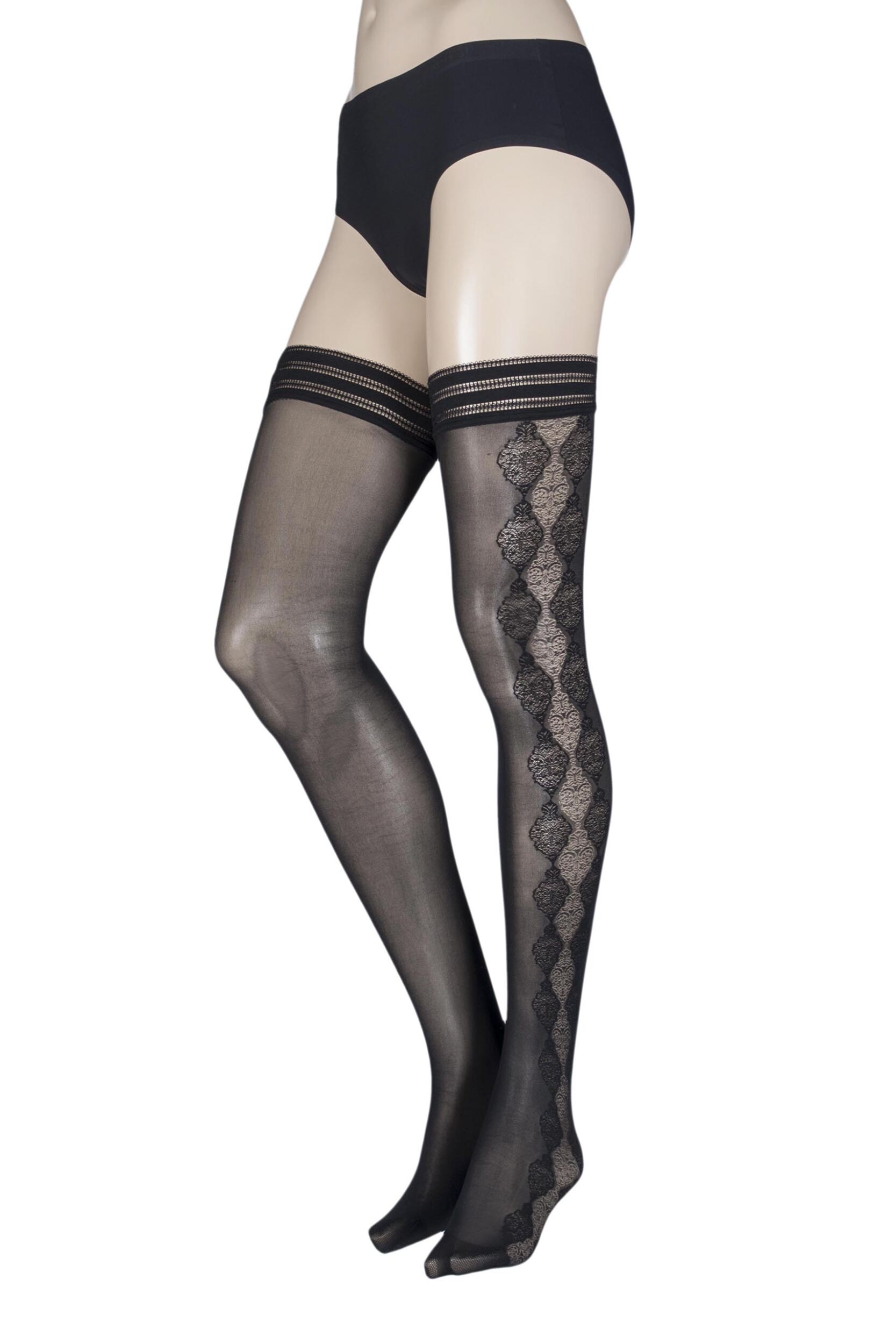 Image of Ladies 1 Pair Falke Damask Embellished Hold Ups