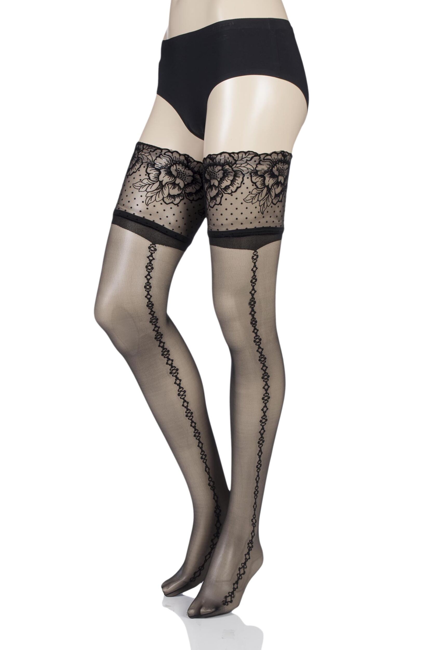 Image of Ladies 1 Pair Falke Enchained Lace Top Hold Ups