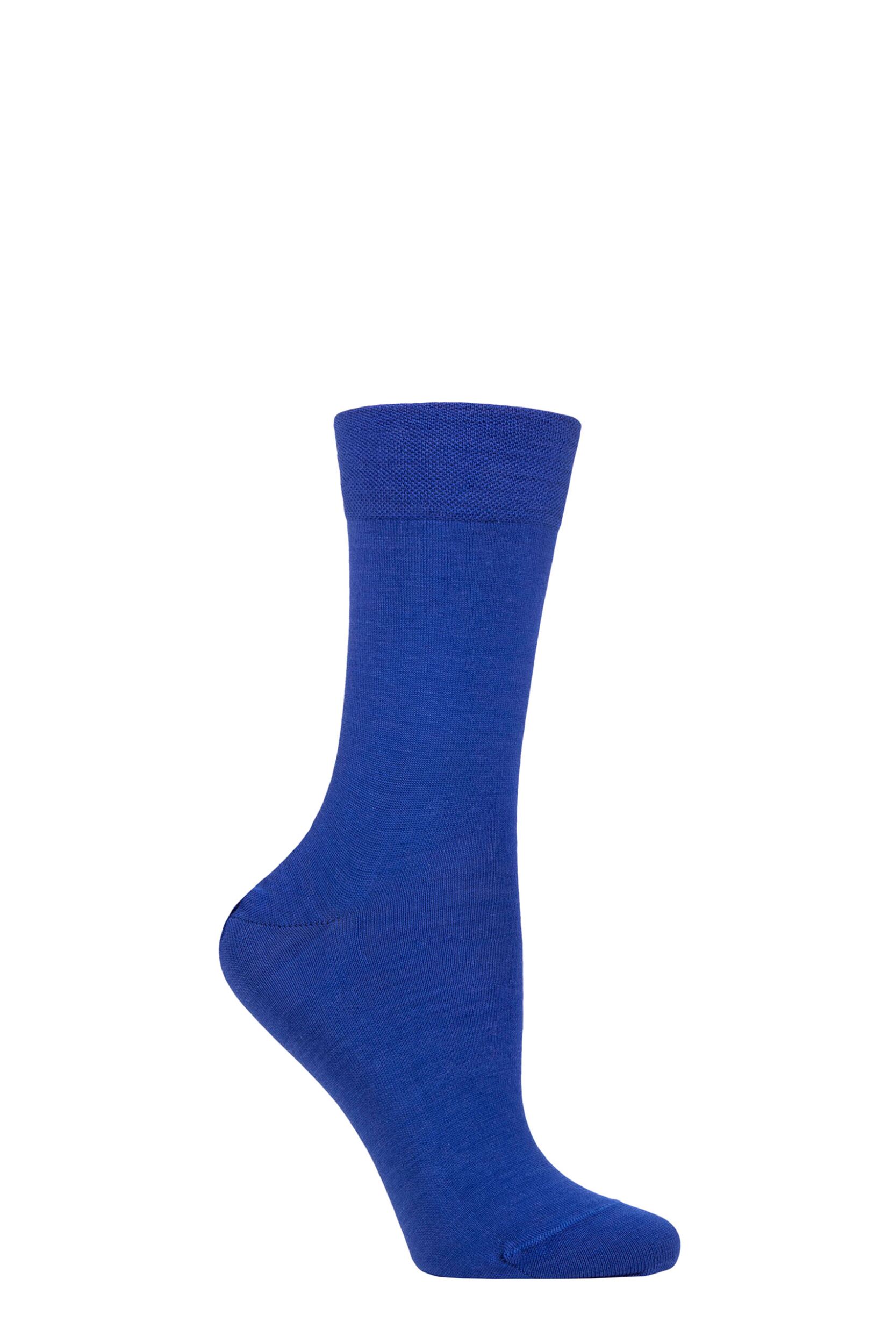 Women's 1 Pair Falke Sensitive Berlin Merino Wool Left And Right Comfort Cuff Socks Imperial Blue 2.5-5 Ladies