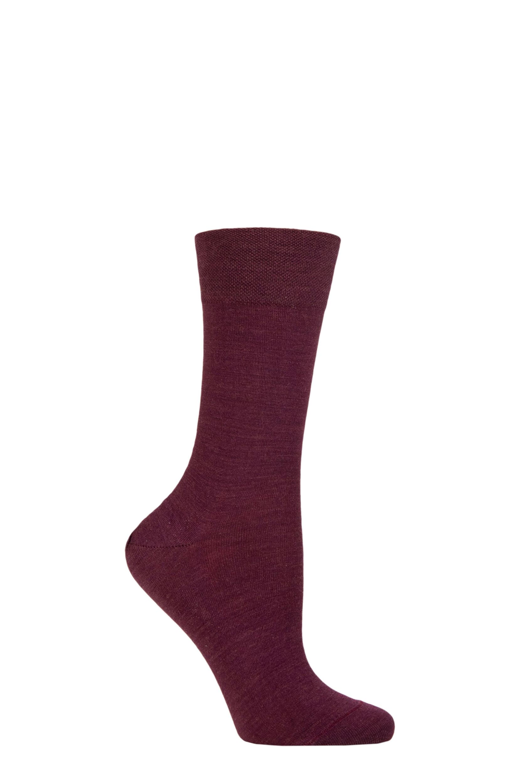 Women's 1 Pair Falke Sensitive Berlin Merino Wool Left And Right Comfort Cuff Socks Barolo 2.5-5 Ladies