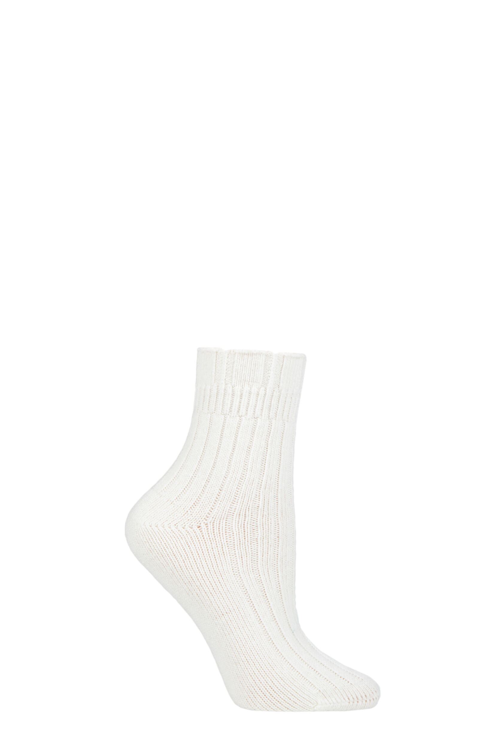 Women's 1 Pair Falke Ribbed Wool Bed Socks Off White 2.5-5 Ladies