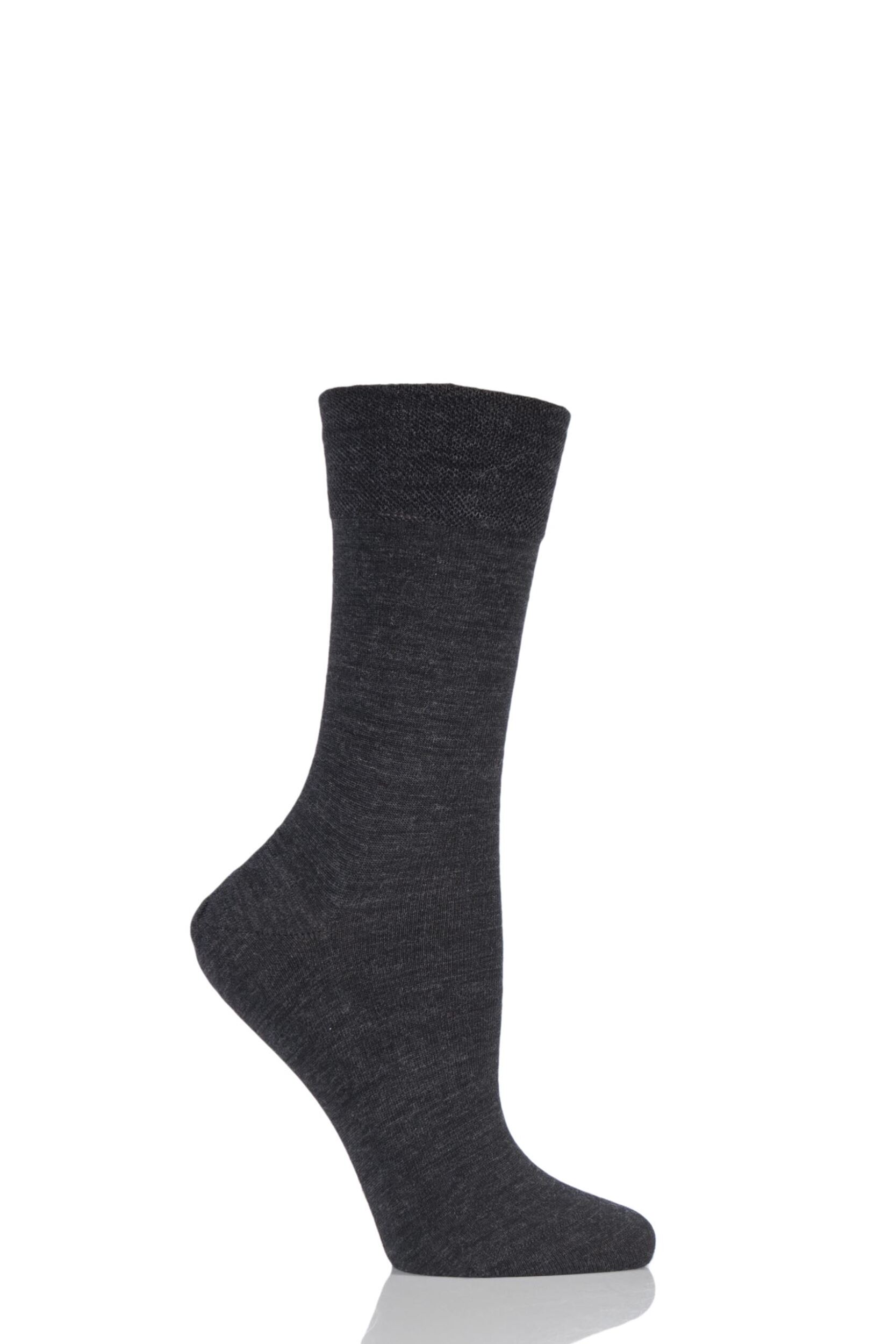 1 Pair Anthracite Sensitive Berlin Merino Wool Left And Right Comfort Cuff Socks Ladies 5.5-8 Ladies - Falke