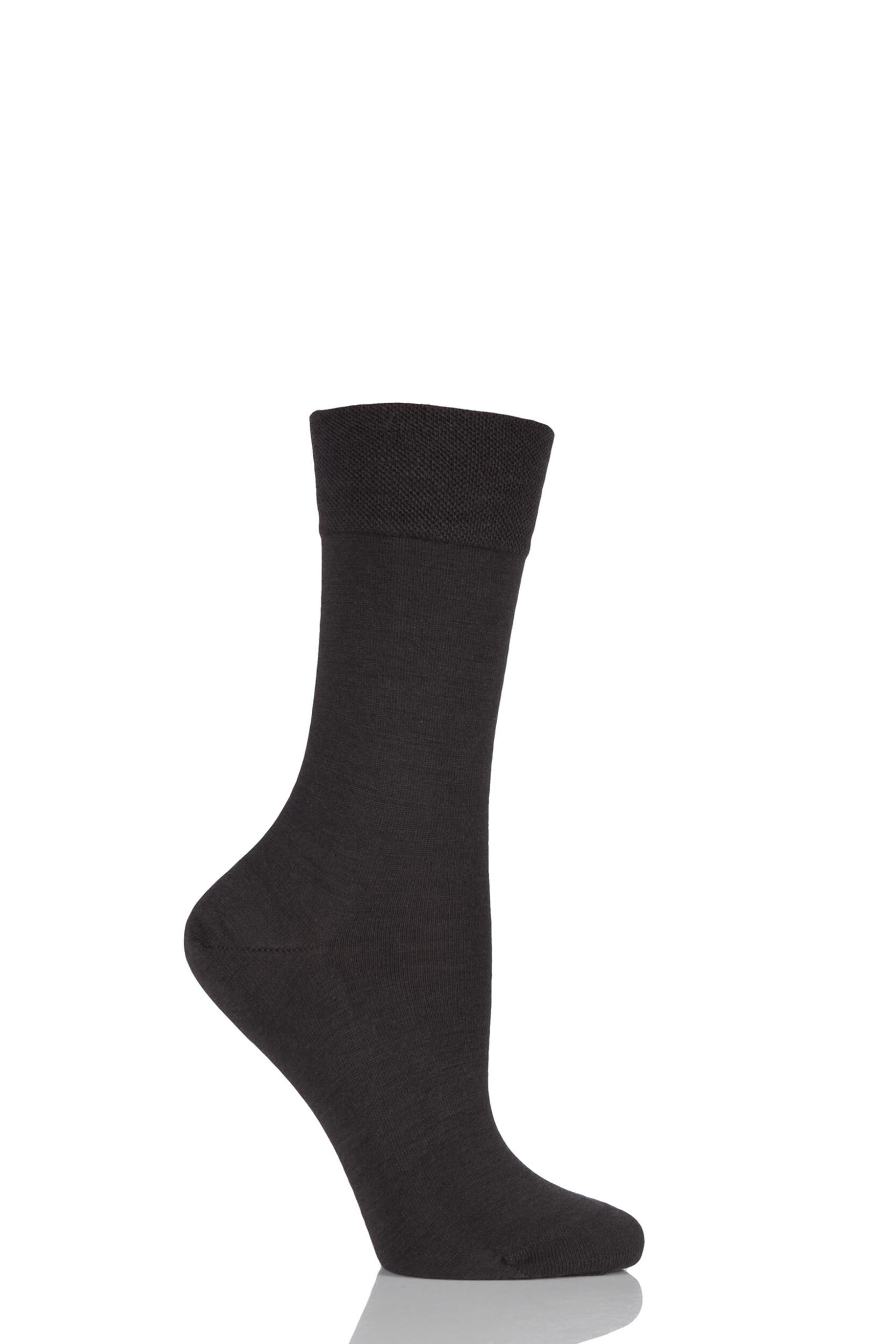 1 Pair Dark Brown Sensitive Berlin Merino Wool Left And Right Comfort Cuff Socks Ladies 5.5-8 Ladies - Falke