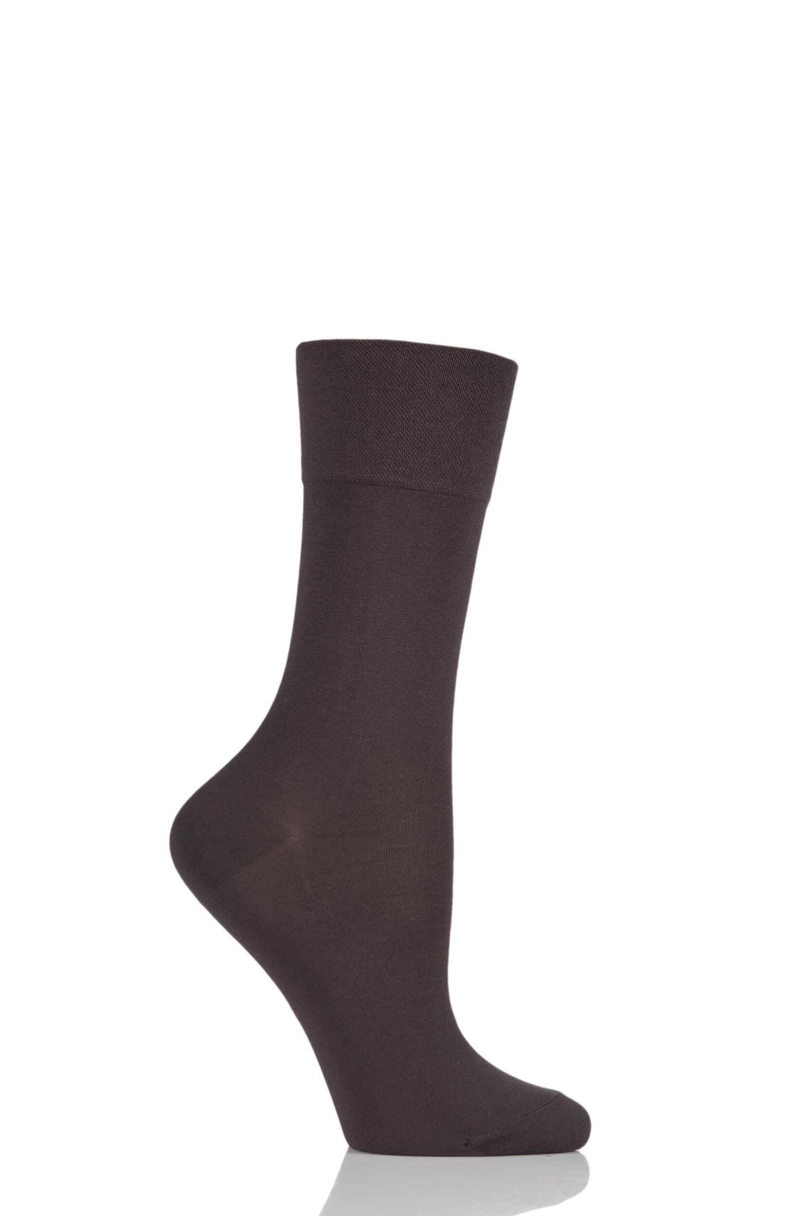 1 Pair Dark Brown Sensitive Granada Cotton Comfort Cuff Socks Ladies 5.5-8 Ladies - Falke