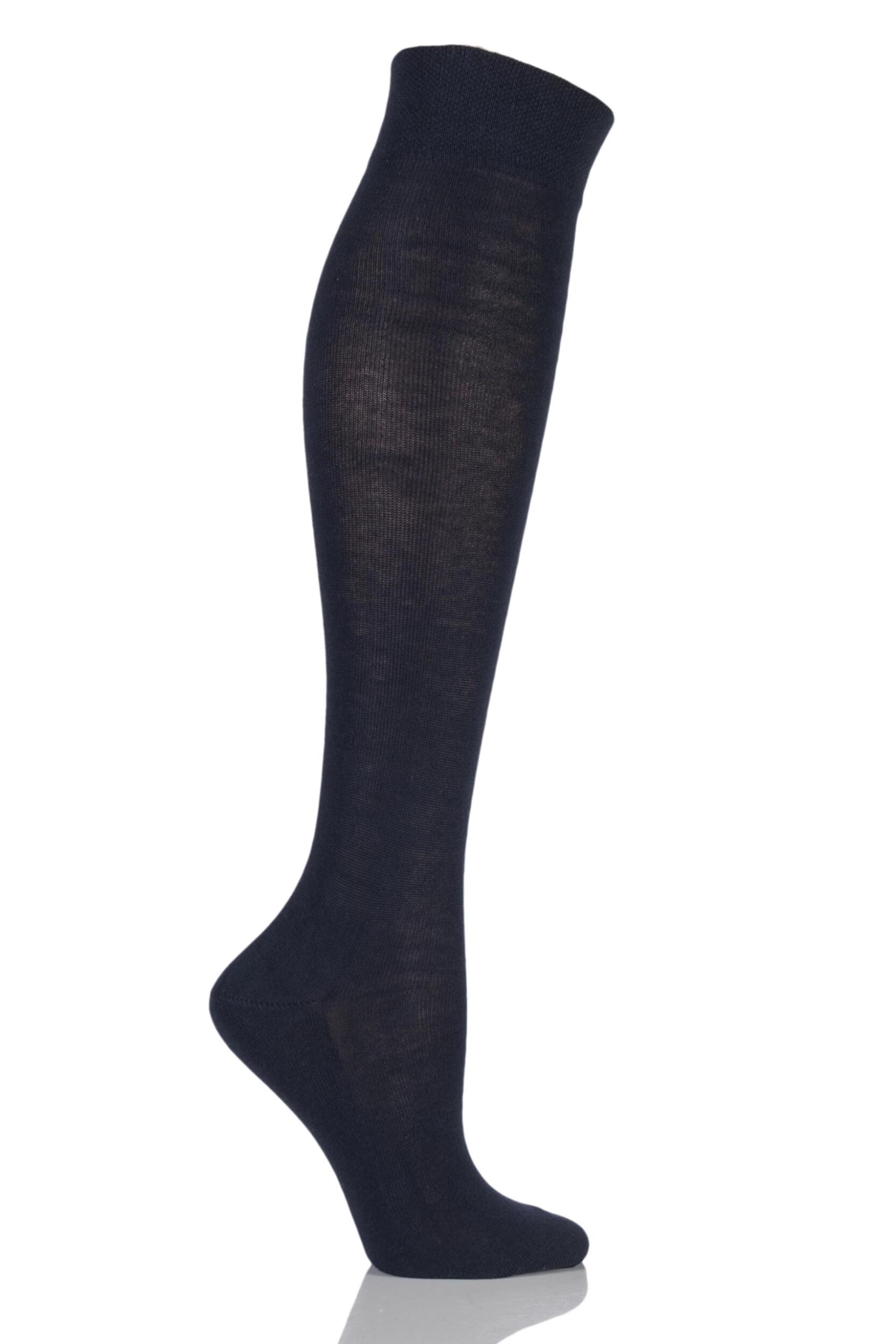 1 Pair Dark Navy Sensitive London Left and Right Comfort Cuff Cotton Knee High Socks Ladies 5.5-8 Ladies - Falke