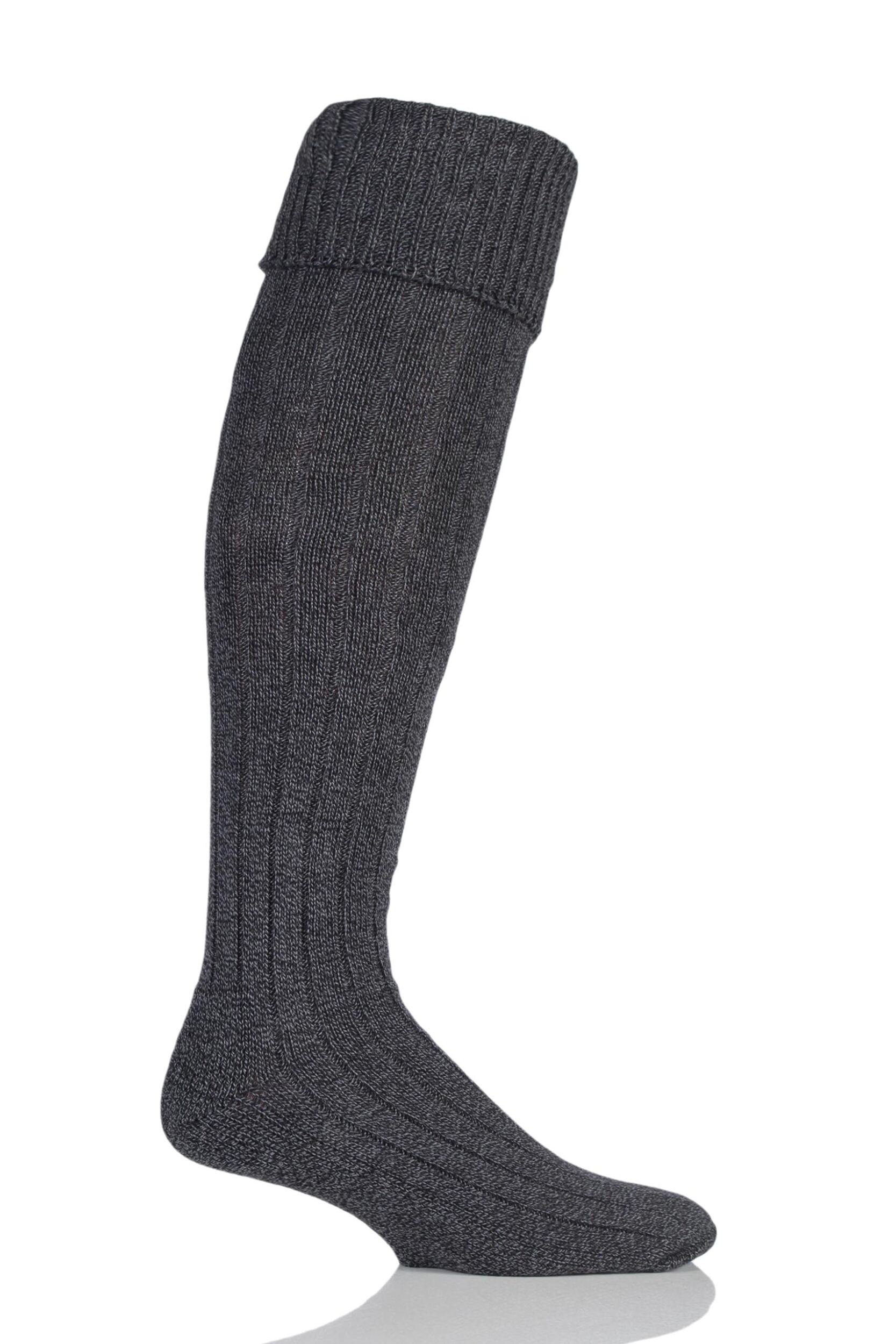 1 Pair Charcoal Marl Birkdale Cotton Cushioned Knee High Golf Socks Men's 12-14 Mens - Glenmuir