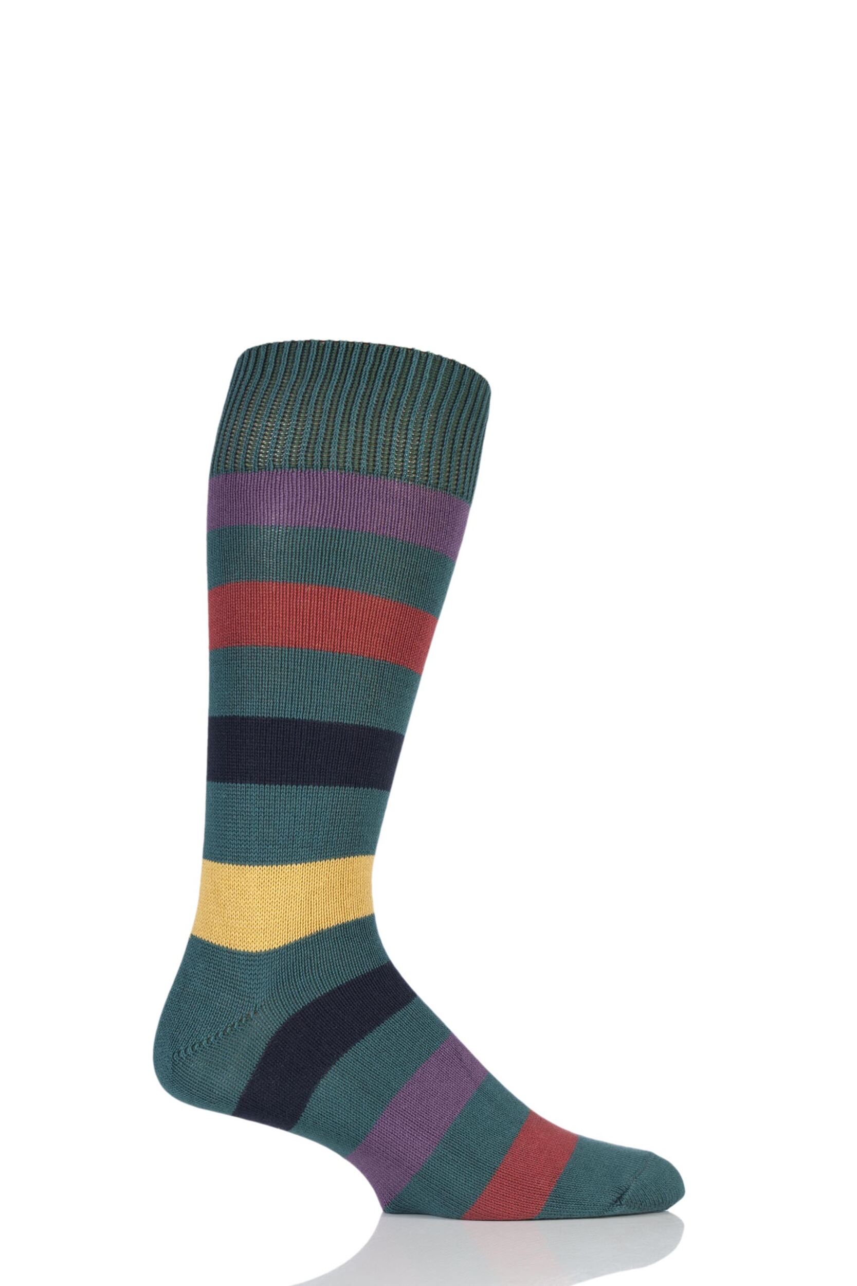 1 Pair Rich Green / Multi of London Bold Broad Stripe Cotton Socks Men's 7-11 Mens - SOCKSHOP of London