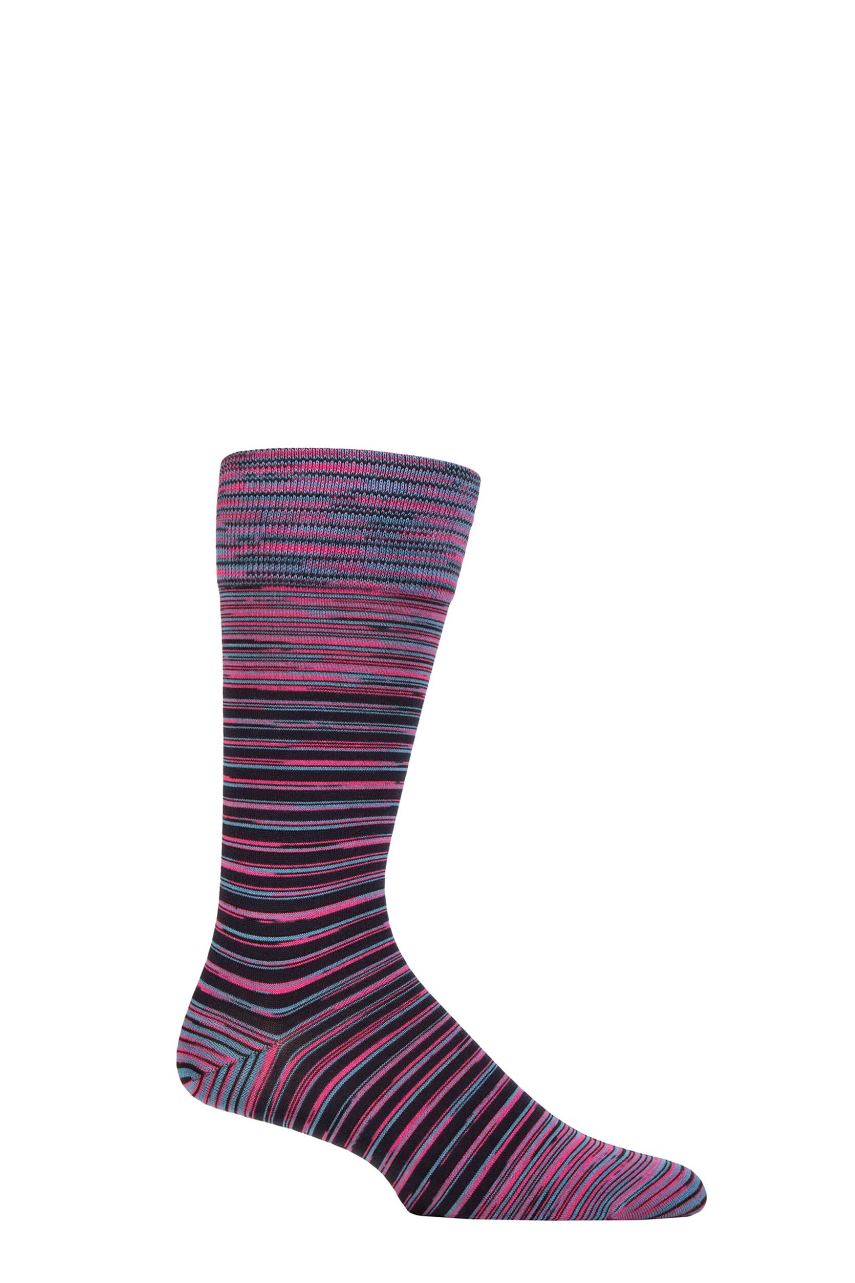 Mens 1 Pair Pantherella Aurelia Space Dye Striped Organic Cotton Socks with Comfort Cuff Fuchsia 7.5-9.5 Mens