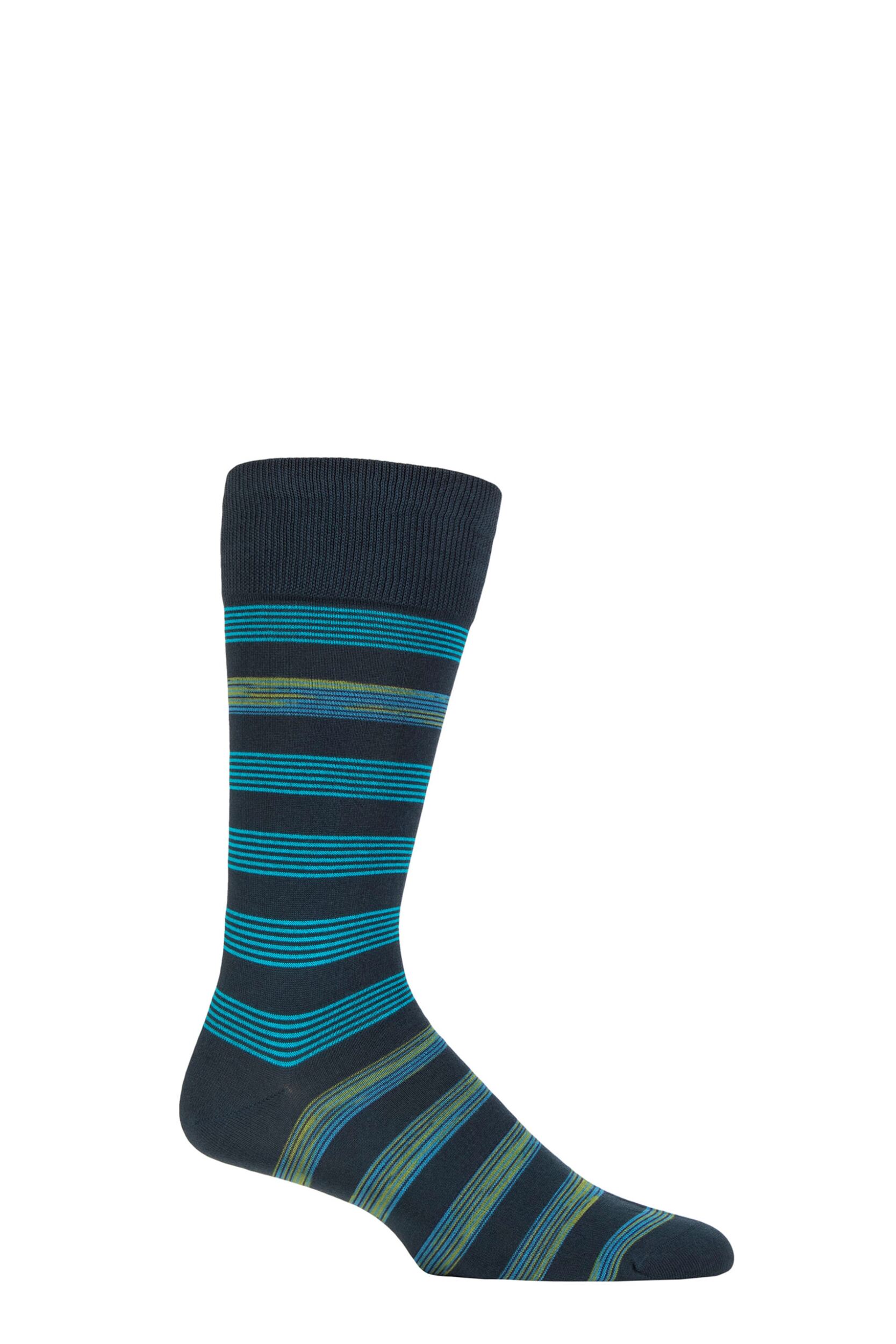 Mens 1 Pair Pantherella Rubra Block Stripe Organic Cotton Socks Dark Petrol 7.5-9.5 Mens