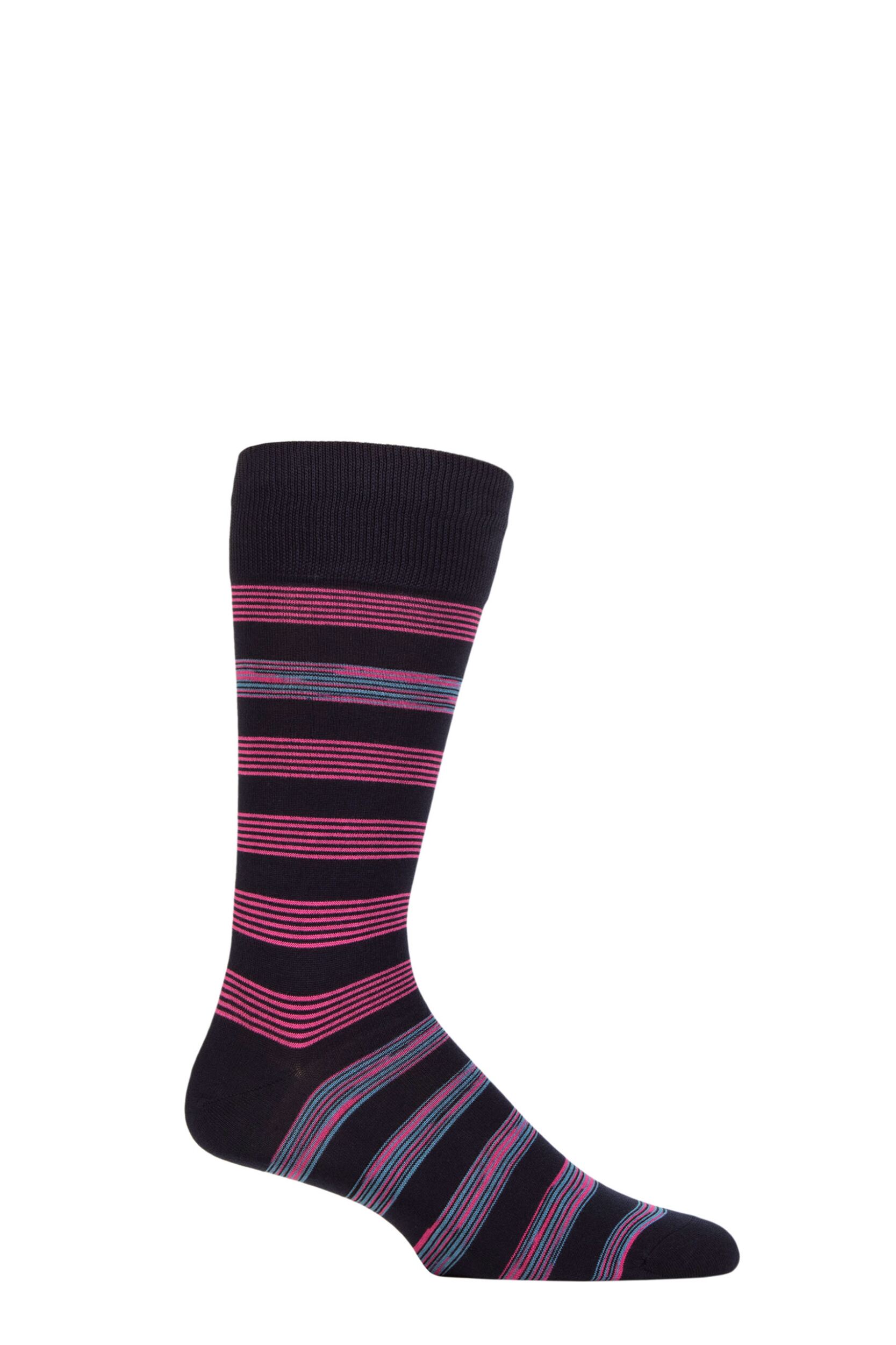 Mens 1 Pair Pantherella Rubra Block Stripe Organic Cotton Socks Navy 7.5-9.5 Mens